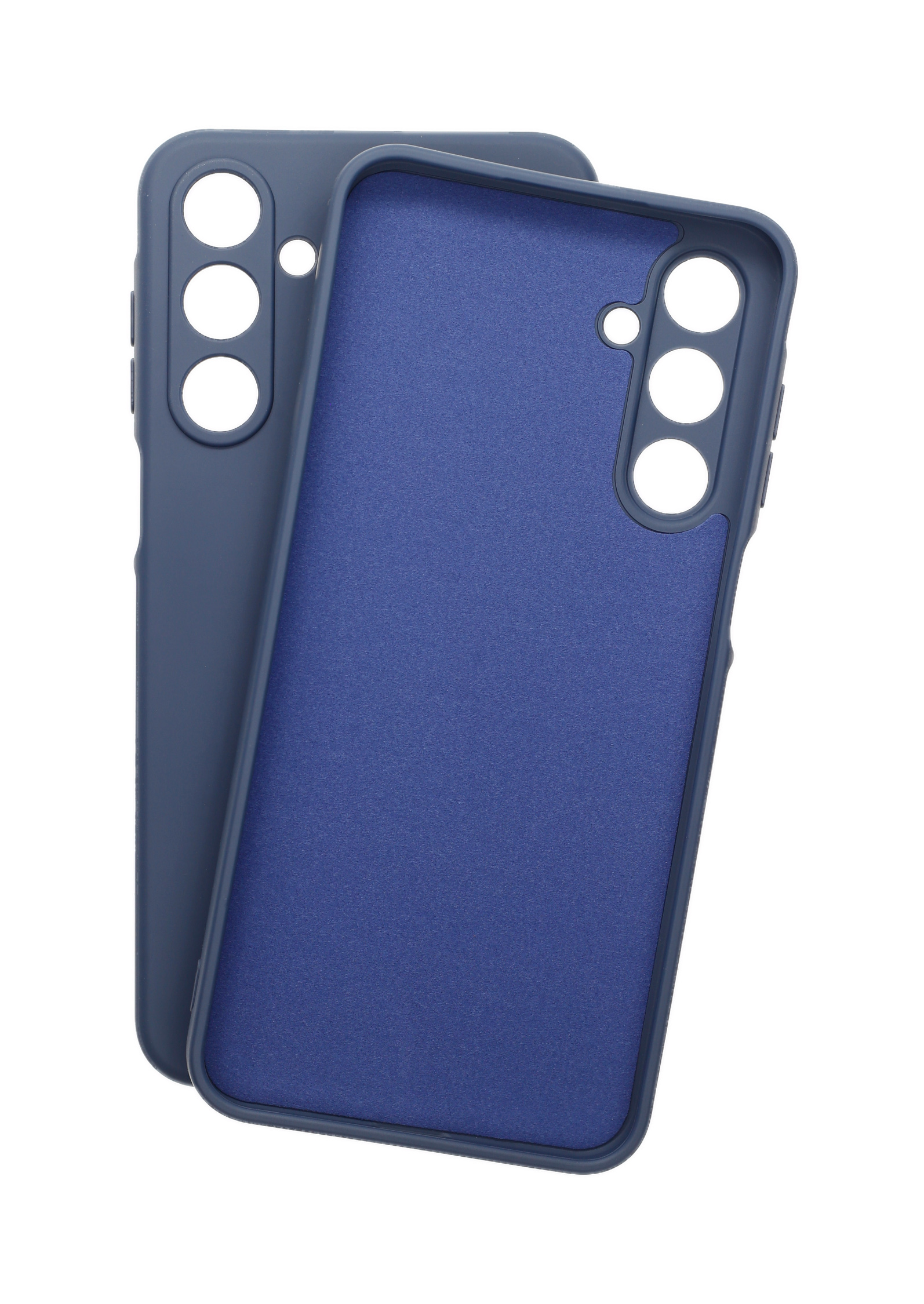 Zwei blaue Handyhüllen, eine in der anderen. Weißer Hintergrund, schlichtes Design.
