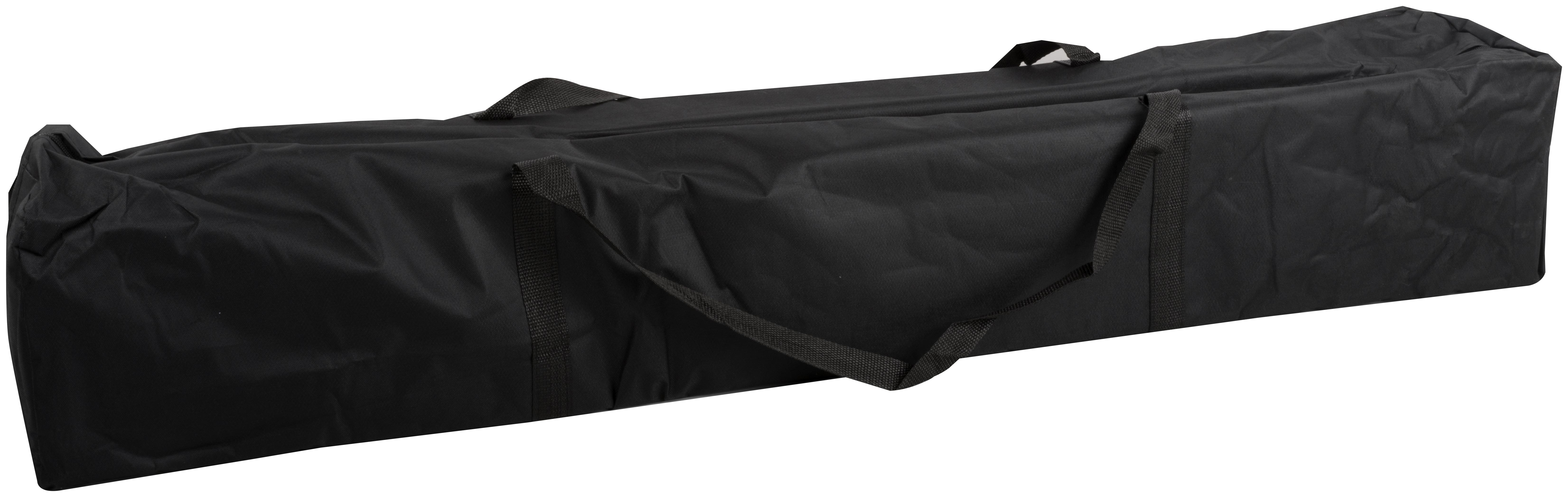 Zwarte lange tas met handvatten, geïsoleerd op een witte achtergrond.