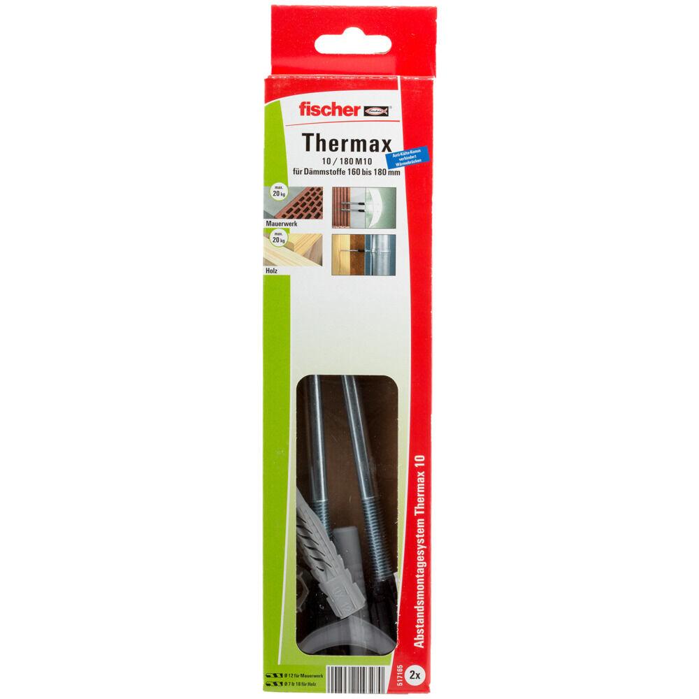 Una scatola di viti fischer Thermax. La scatola contiene immagini delle viti in uso.