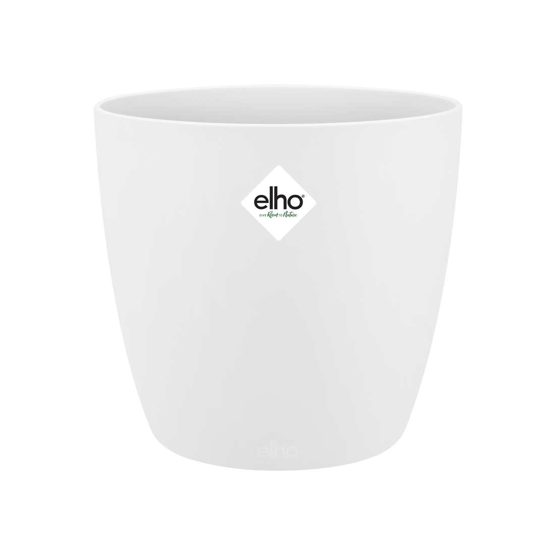 Witte pot met elho-logo. Eenvoudig ontwerp.