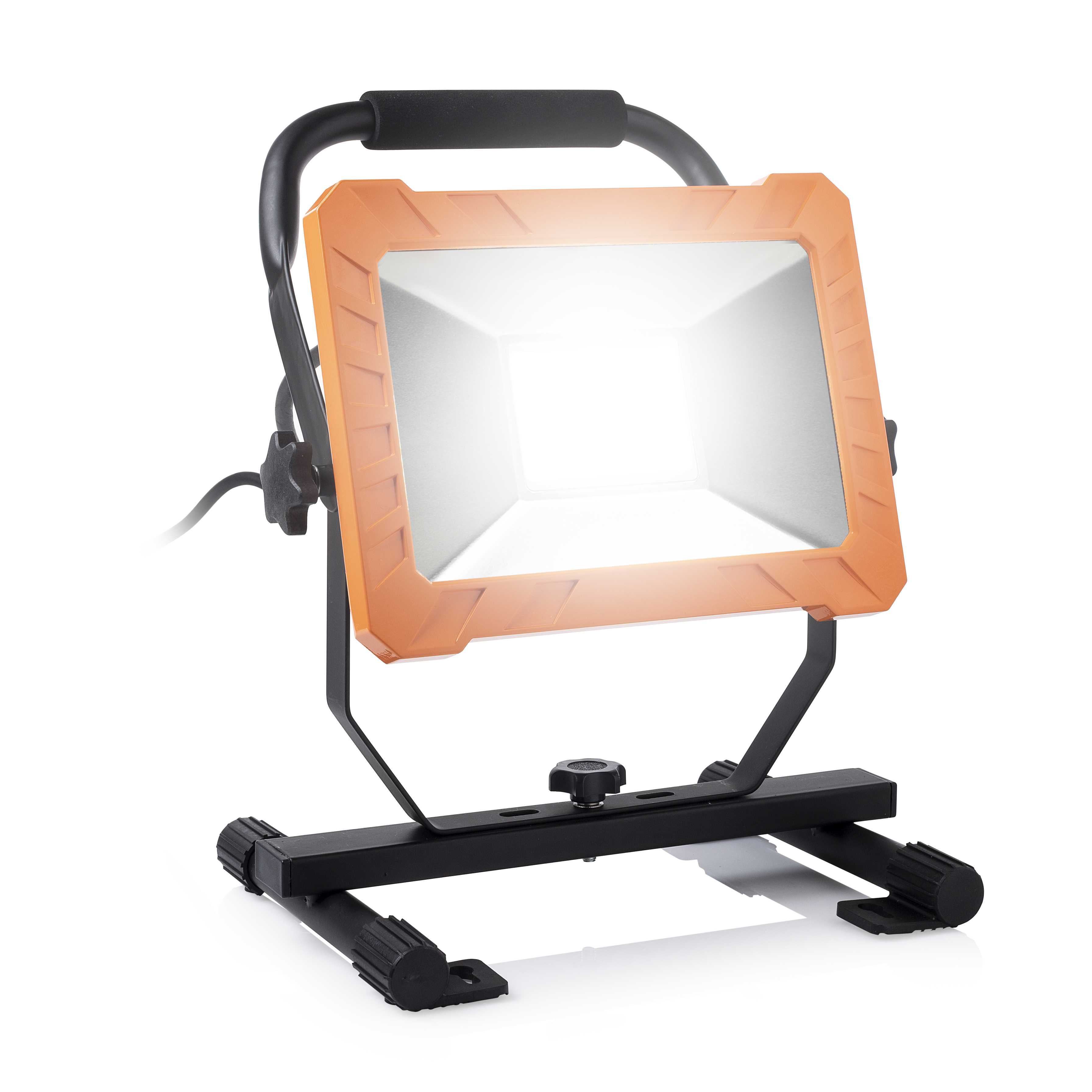 De werklamp is ingeschakeld en werpt een helder wit licht op de witte achtergrond.