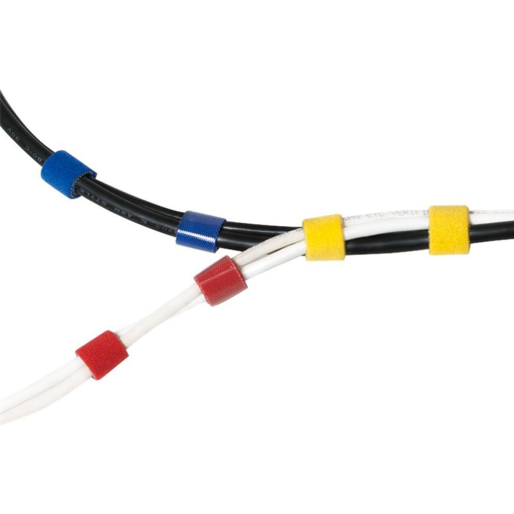 Cables con bridas: azul, amarillo, rojo.