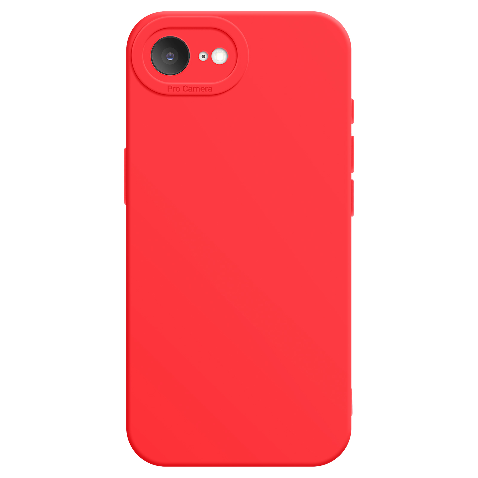 Coque de téléphone rouge avec une caméra et une étiquette de caméra pro. La coque couvre le corps du téléphone.