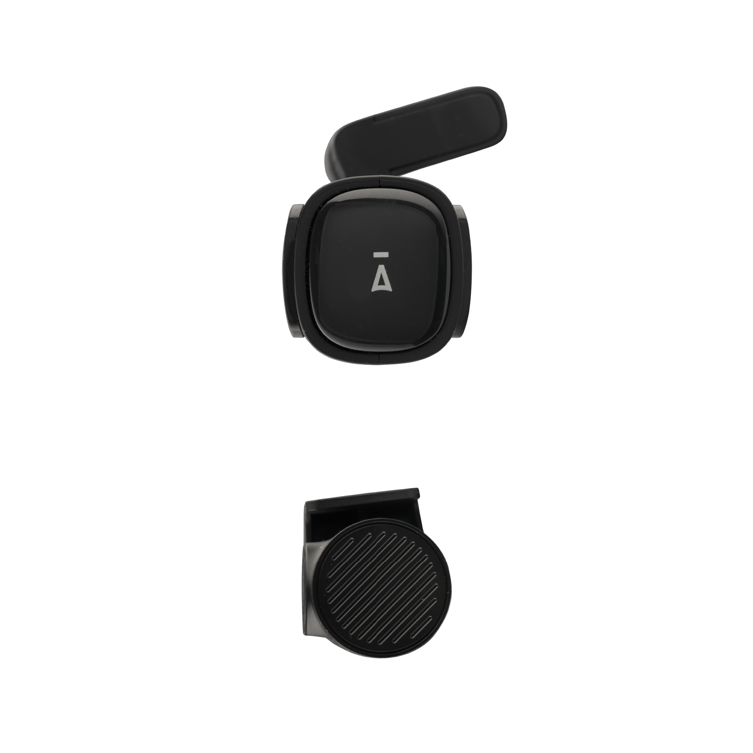 Deux modules de caméra de tableau de bord noirs. L'un montre l'avant, avec un bouton et un logo. L'autre montre l'arrière.