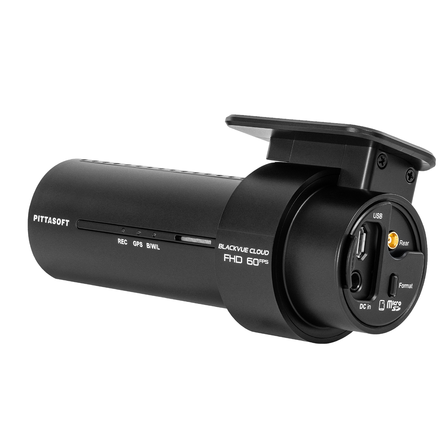 Dashcam Blackvue Cloud. Corps cylindrique noir avec ports et boutons visibles.