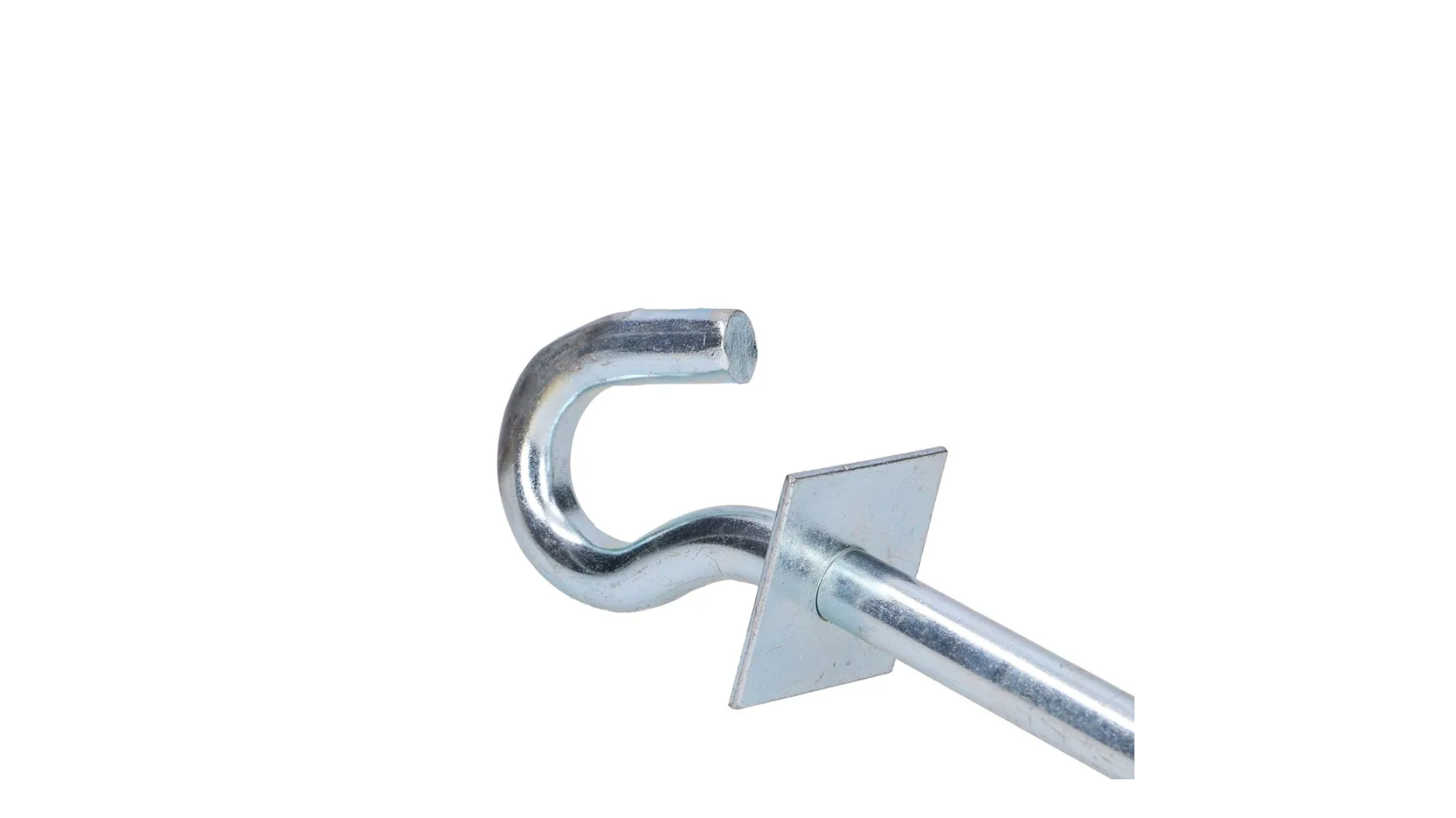 Nahaufnahme eines Metallhakenbolzens mit quadratischer Platte.