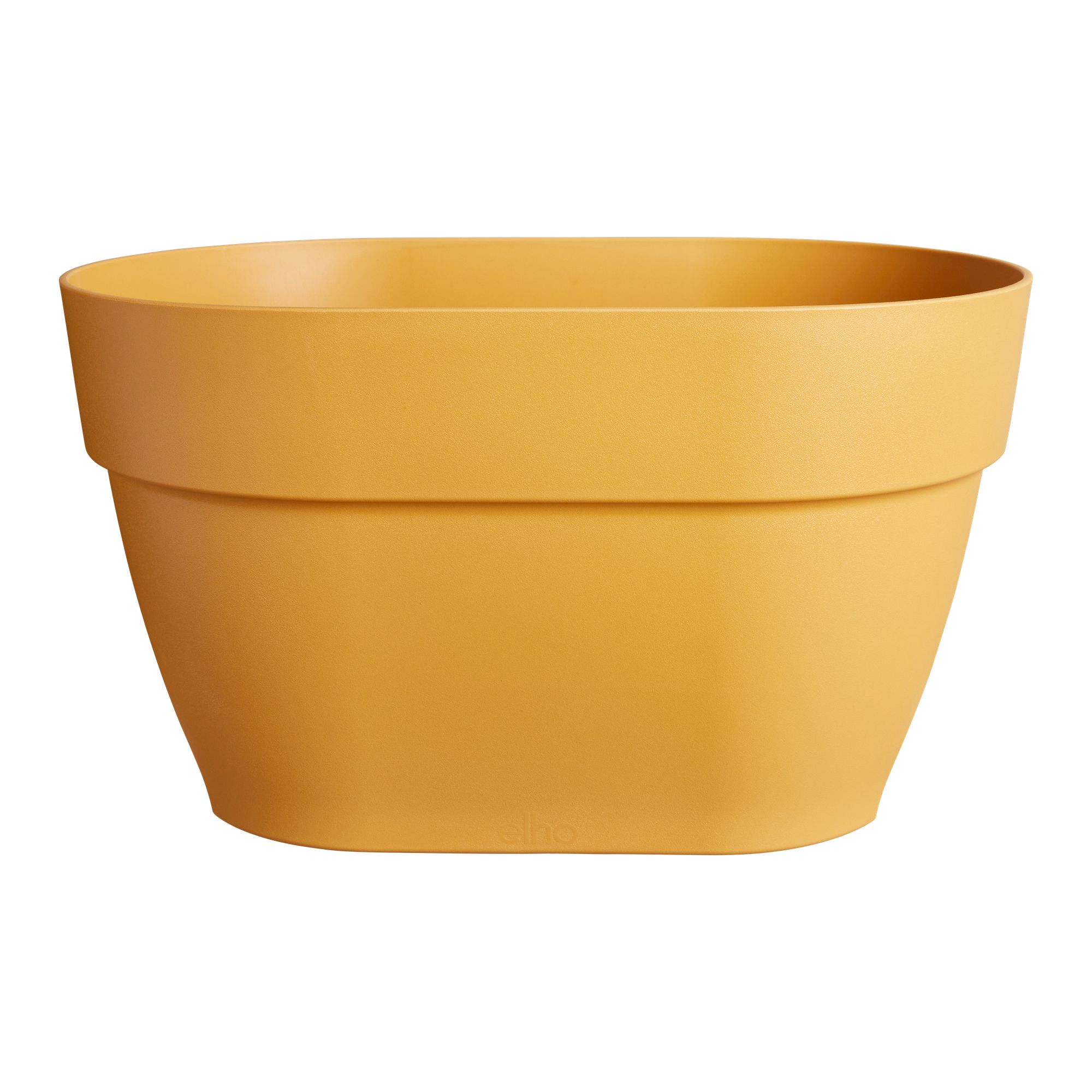 Pomarańczowa donica na białym tle.