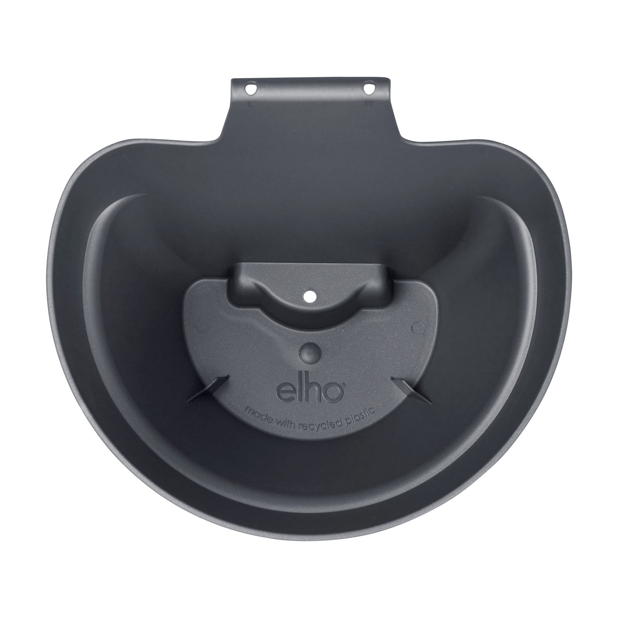 Szara pusta donica z uchwytem. Białe tło.