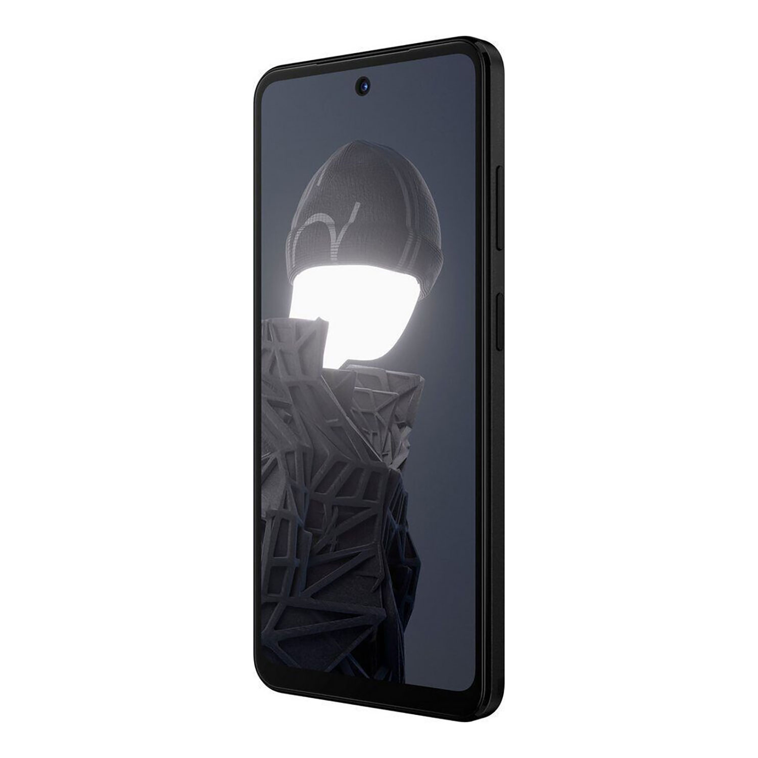 Ein schwarzes Smartphone zeigt ein abstraktes Bild einer Figur.