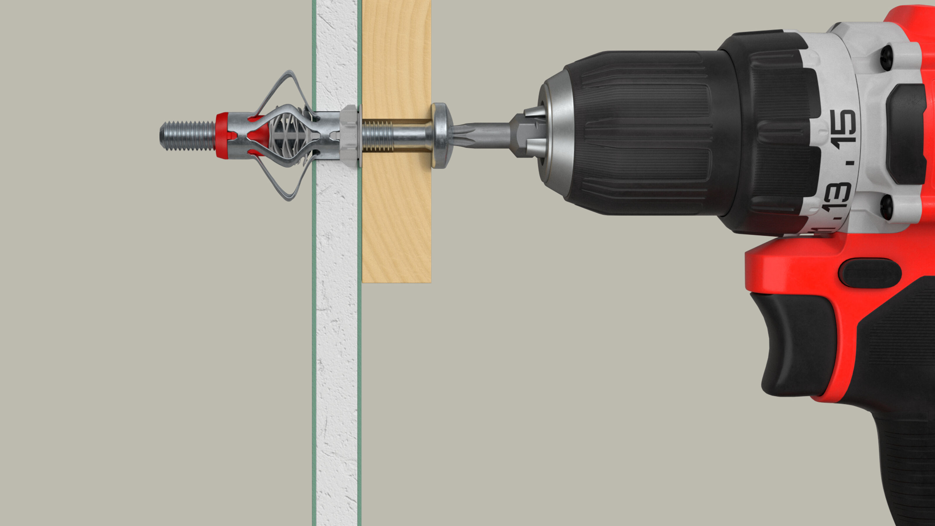 Wiertarka służy do montażu kotwy rozprężnej w konstrukcji drewnianej i z płyt gipsowo-kartonowych.