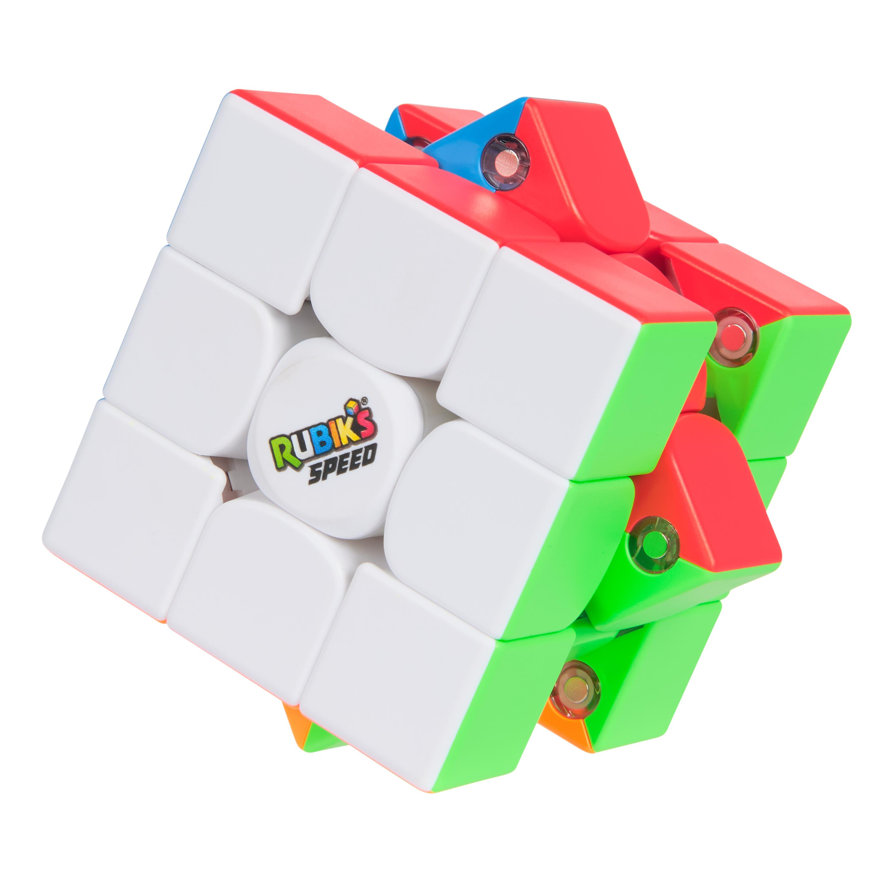 Un Cubo di Rubik girato per mostrare diversi lati colorati; rosso, verde, blu, bianco.