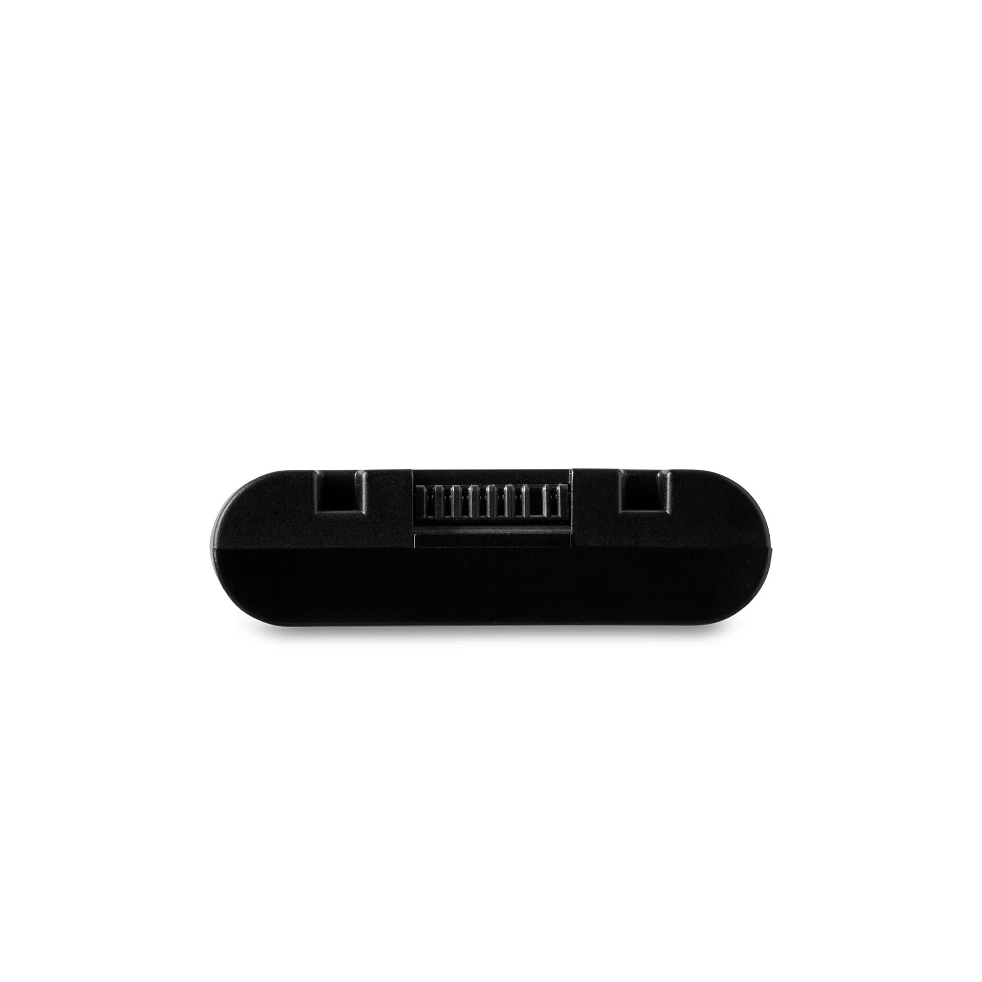 A black device with a connector on a white background.