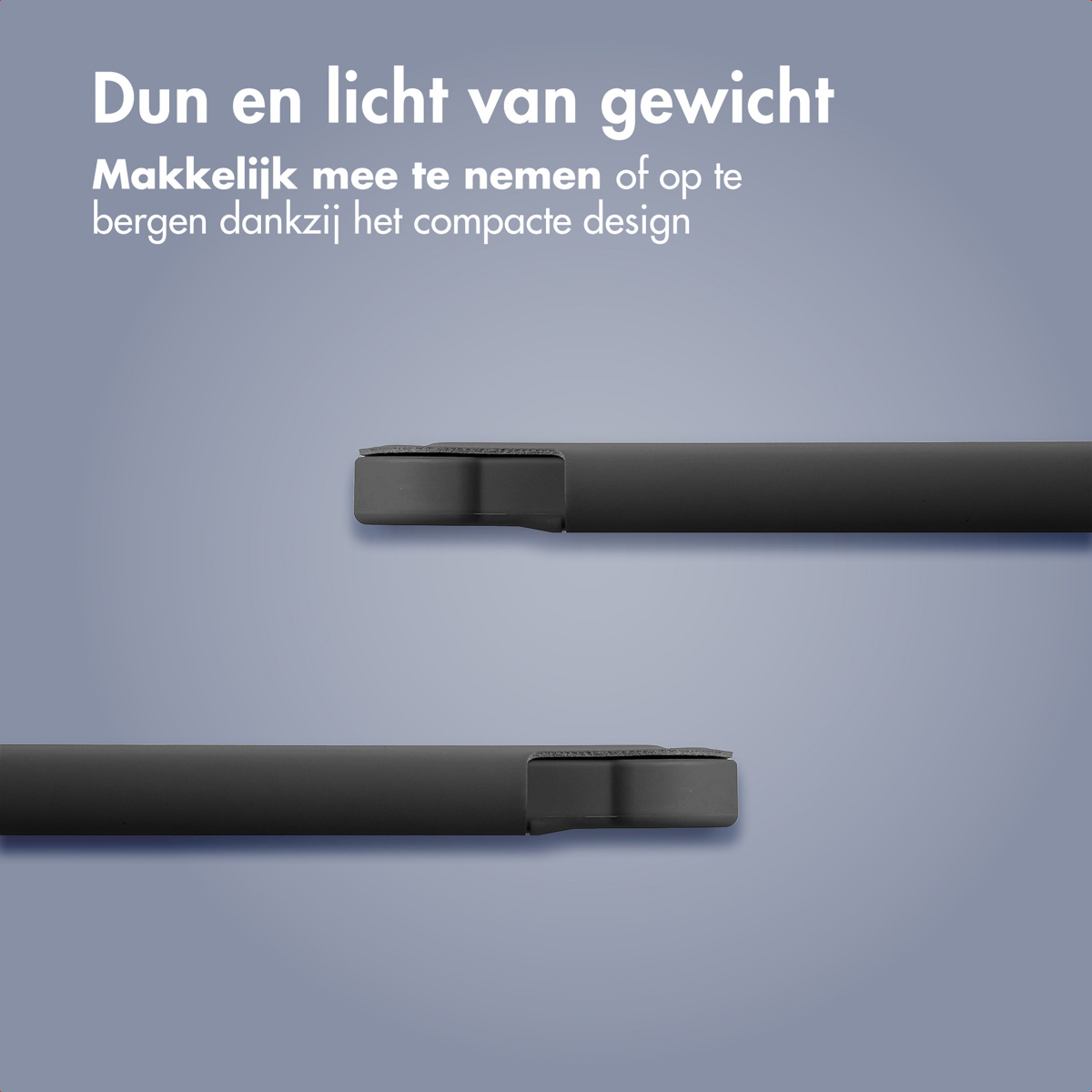 Twee donkergrijze, rechthoekige objecten op een lichtgrijze achtergrond met tekst bovenaan.