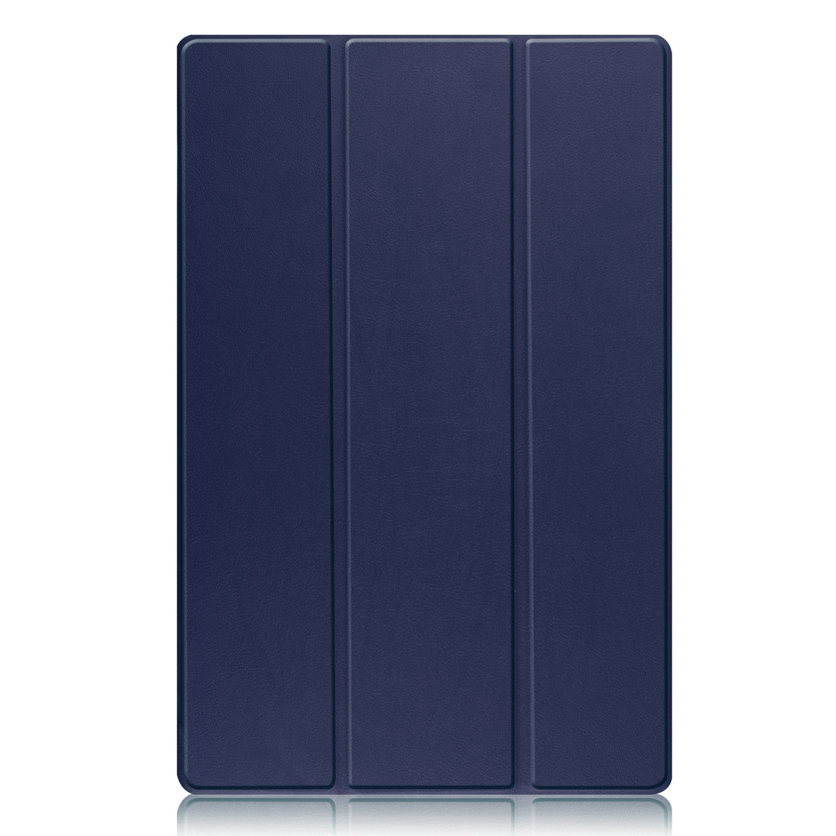 Un étui de tablette bleu plié et fermé. Il a une surface lisse et solide.