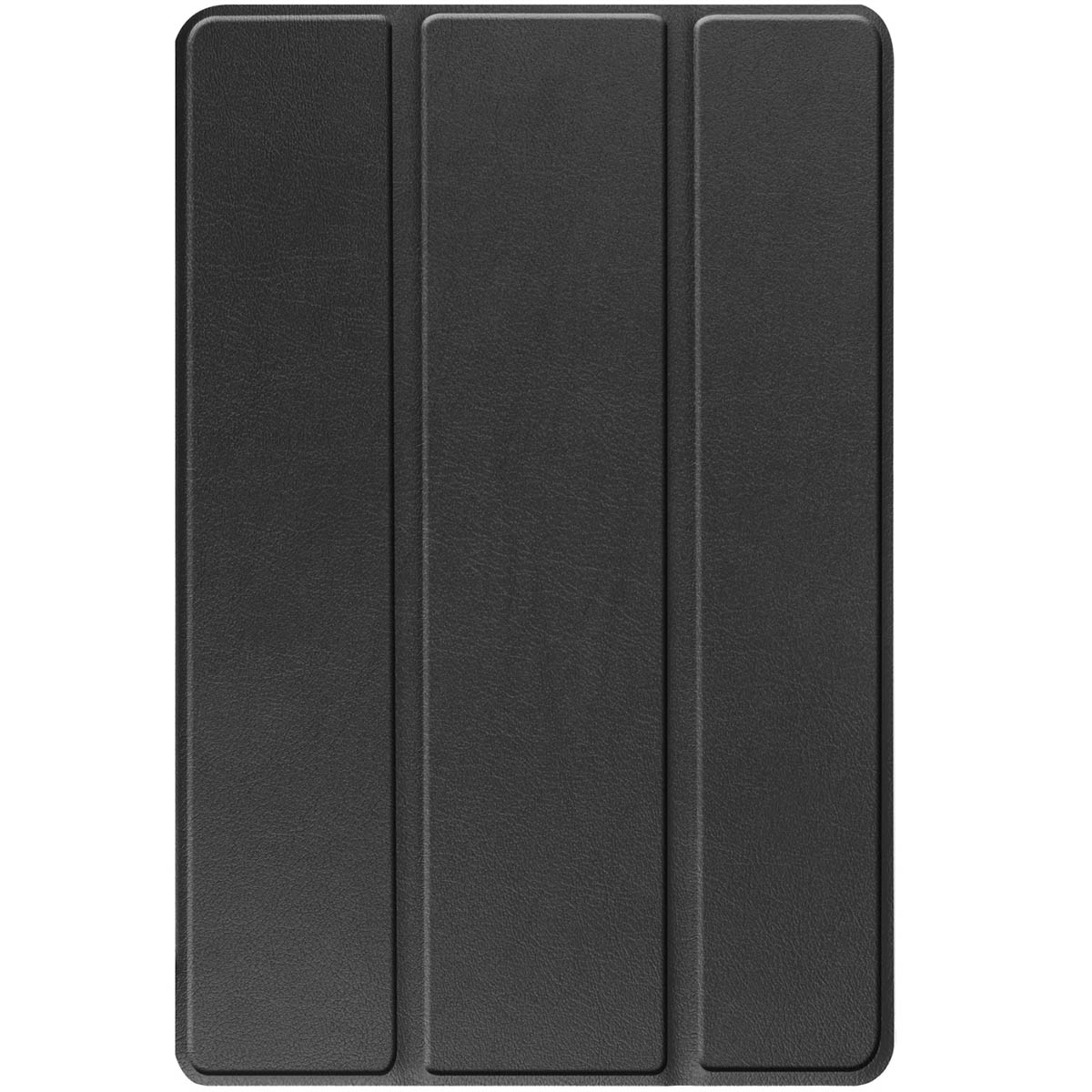A closed black tablet case on a white background, showing the texture and the folds.