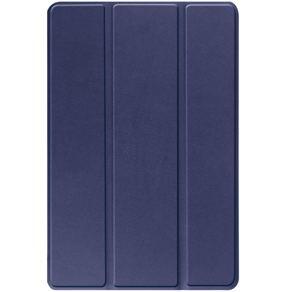 Blue tablet case, closed. The case has a three-fold design.