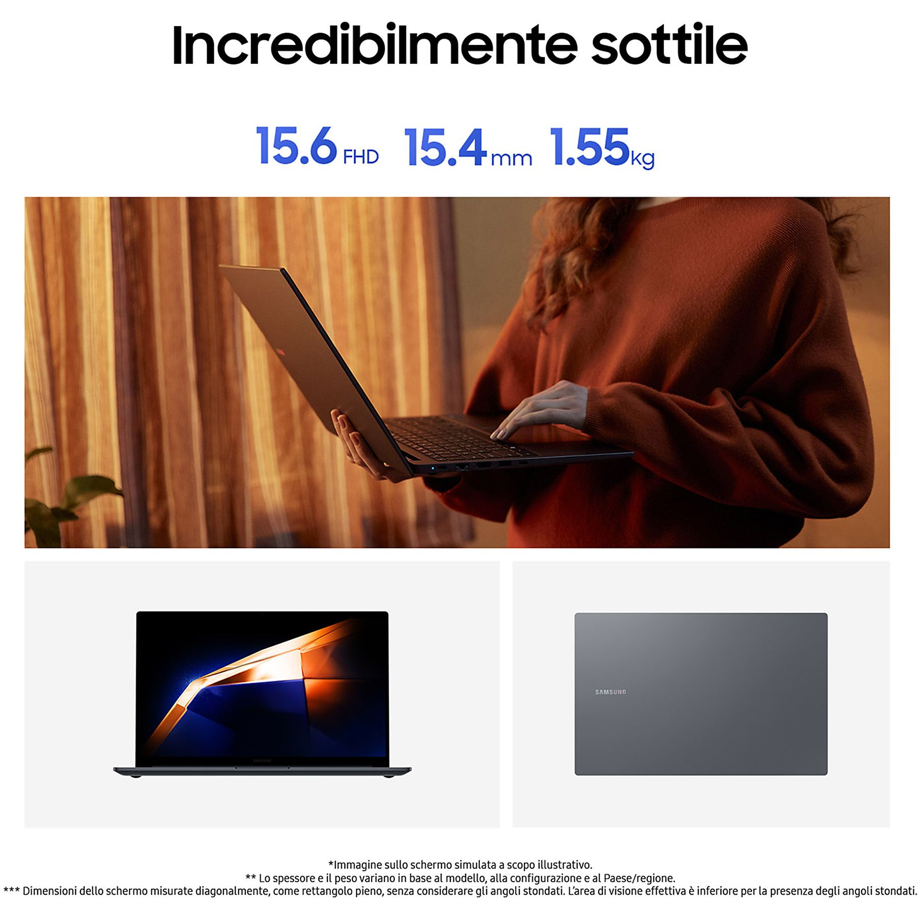 Un laptop con uno schermo che mostra un'immagine. Una persona usa un laptop.