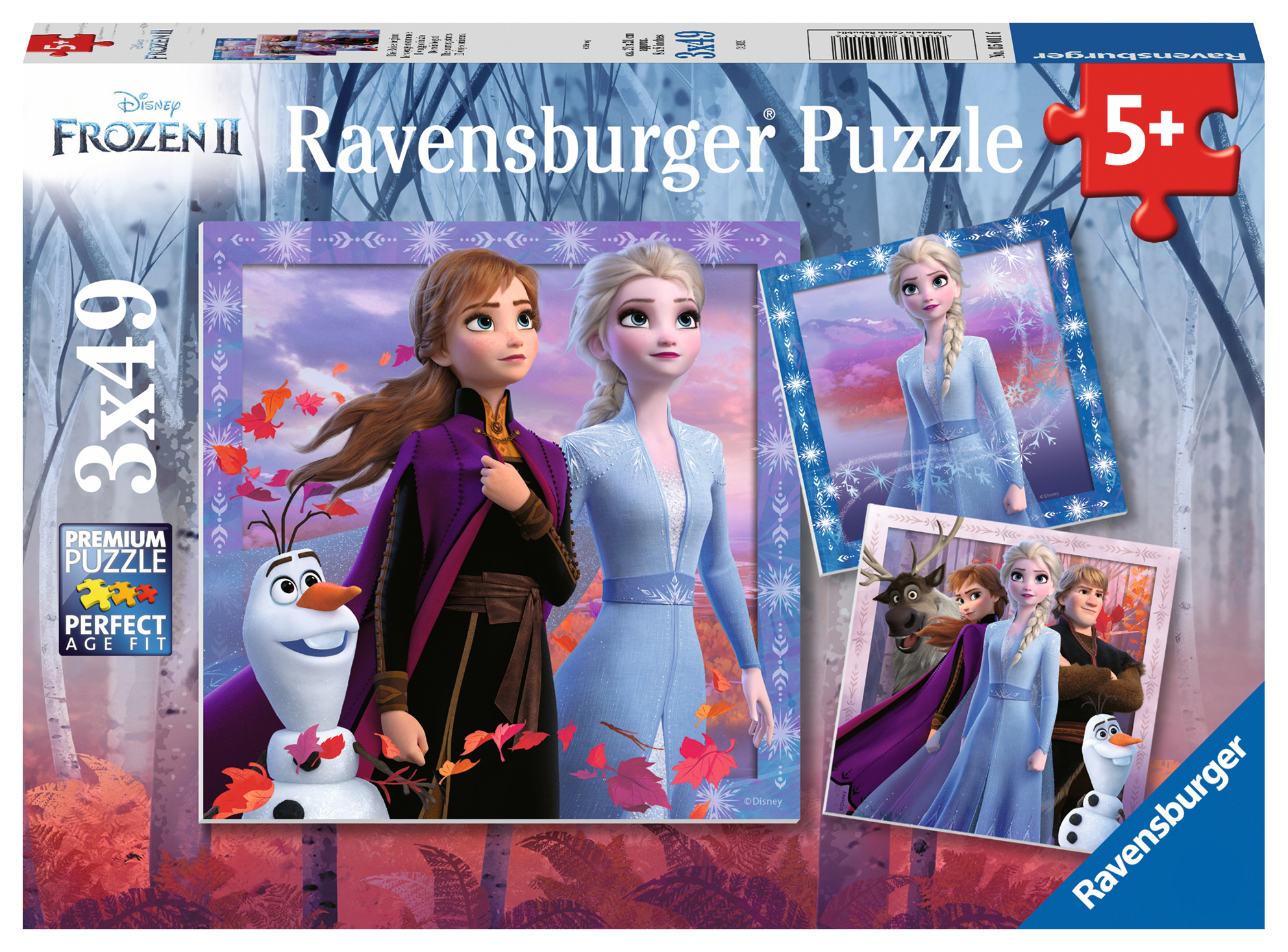 Scatola puzzle Frozen II Ravensburger. Personaggi: Anna, Elsa, Olaf, ecc.