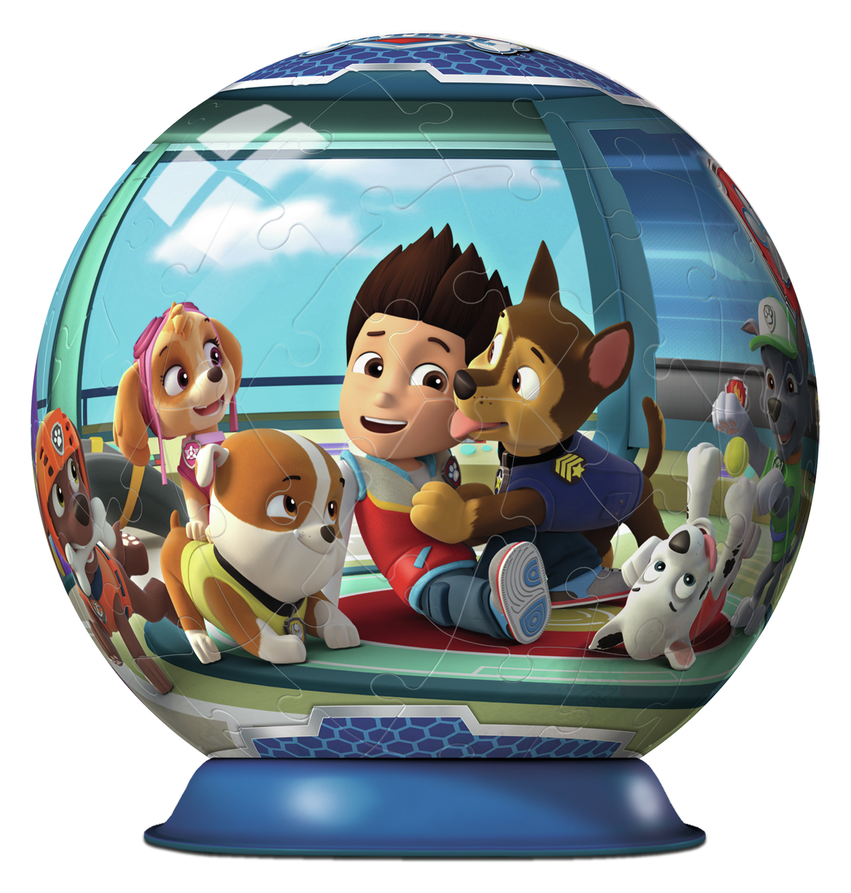 Puzzle Paw Patrol w kuli, z postaciami.