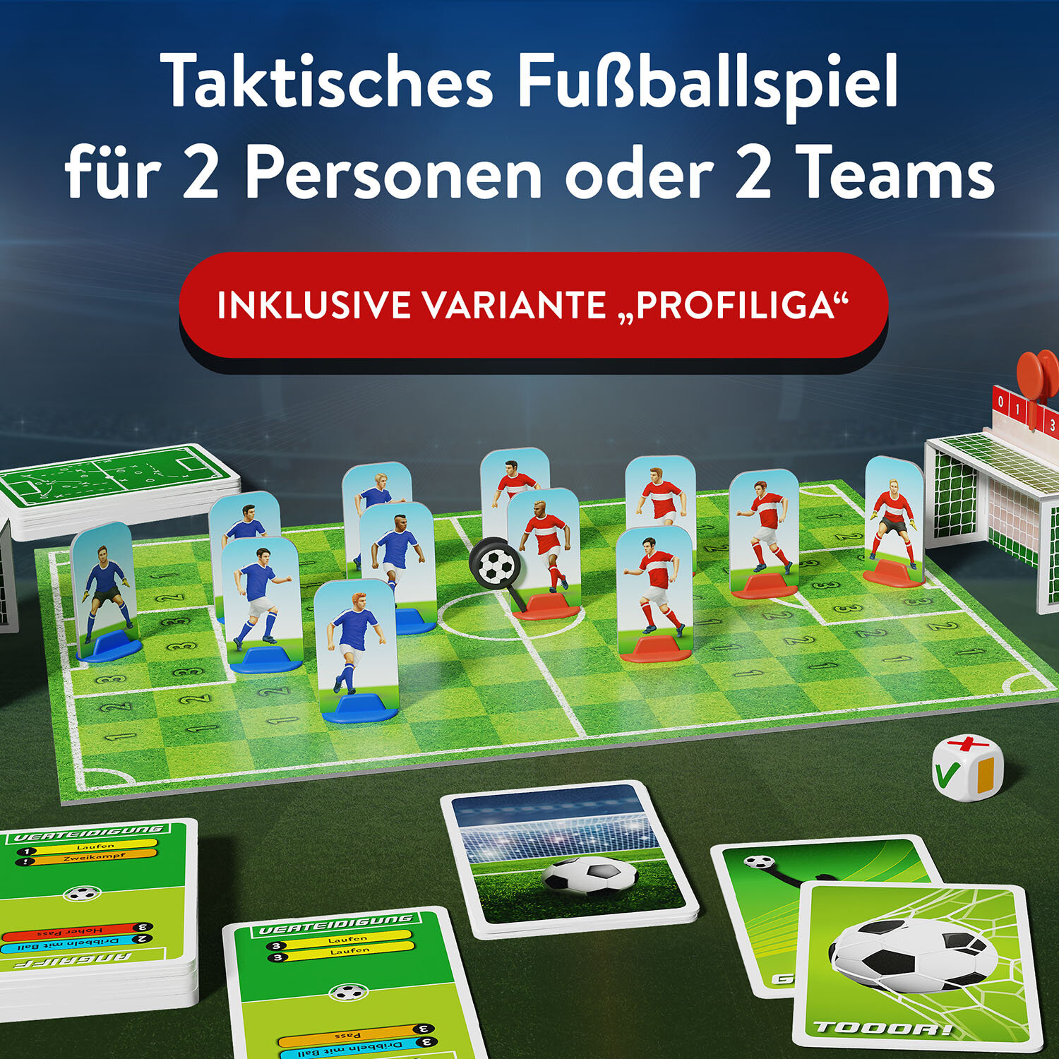 Gioco da tavolo con giocatori di calcio su un campo verde.