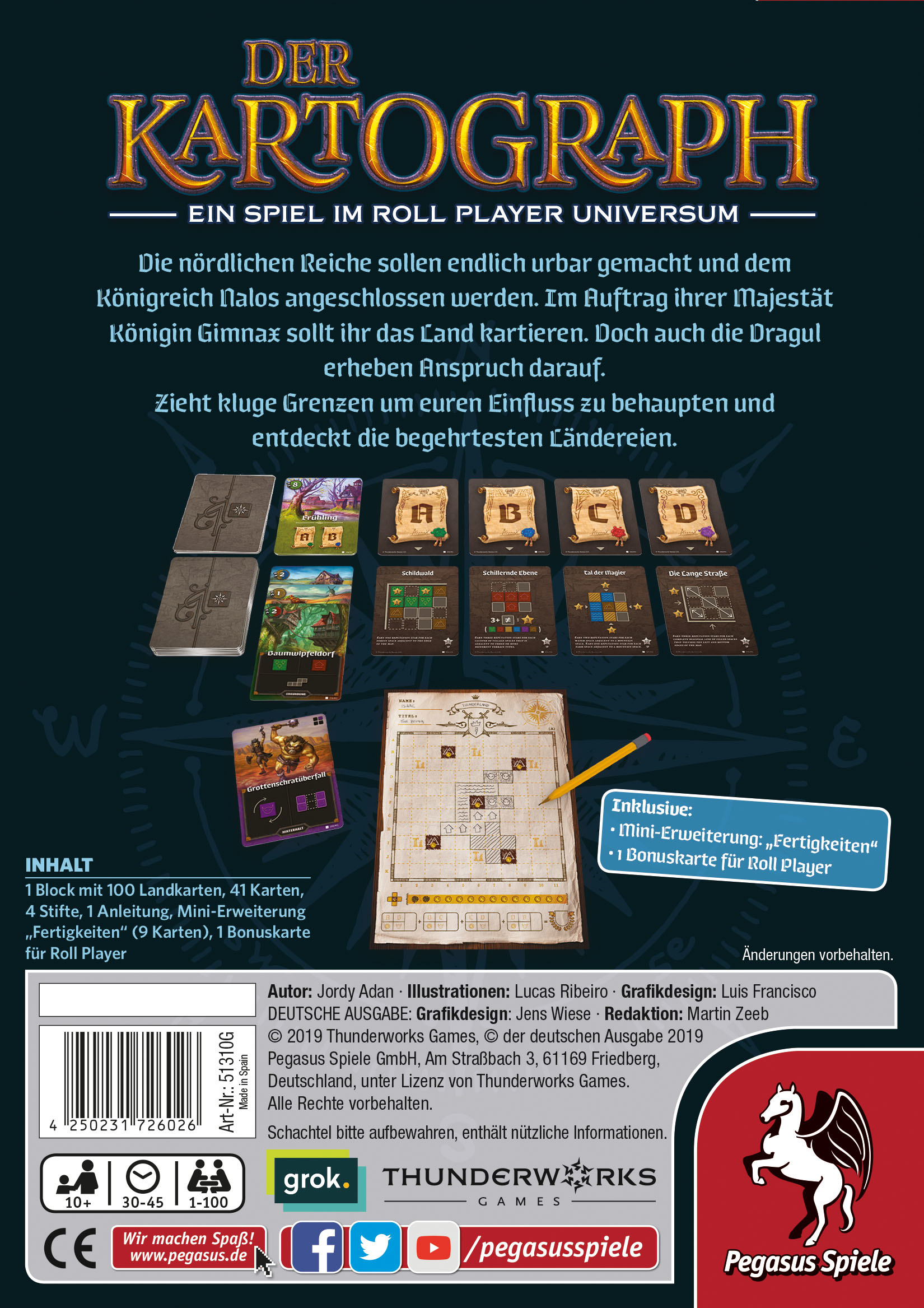 Schachtel für ein Brettspiel. Titel ist 'Der Kartograph'. Enthält Spielkomponenten und Anweisungen.