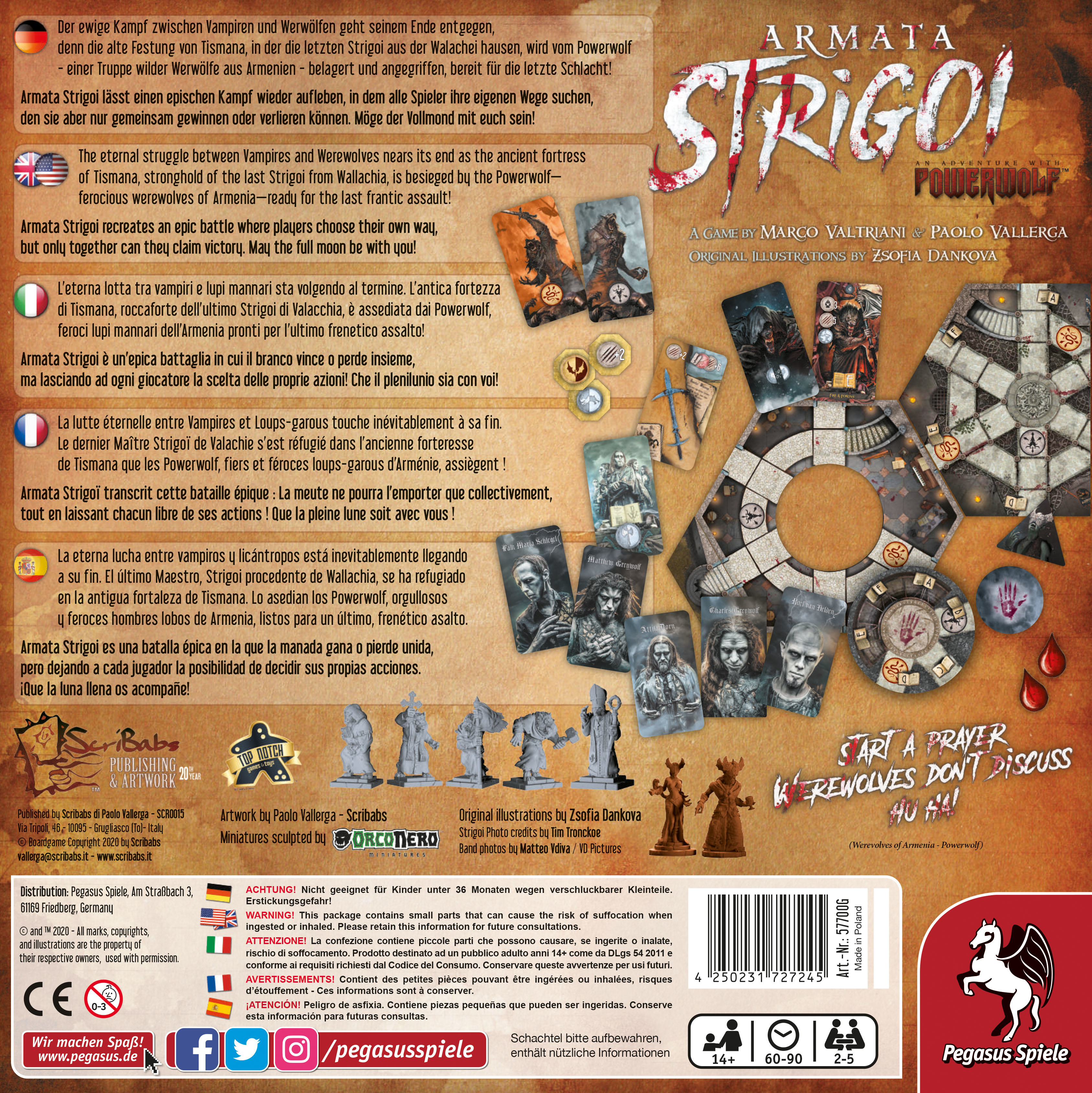 Spielbox mit Text, eine Collage von Bildern und mehrere Figuren auf hellem Hintergrund.