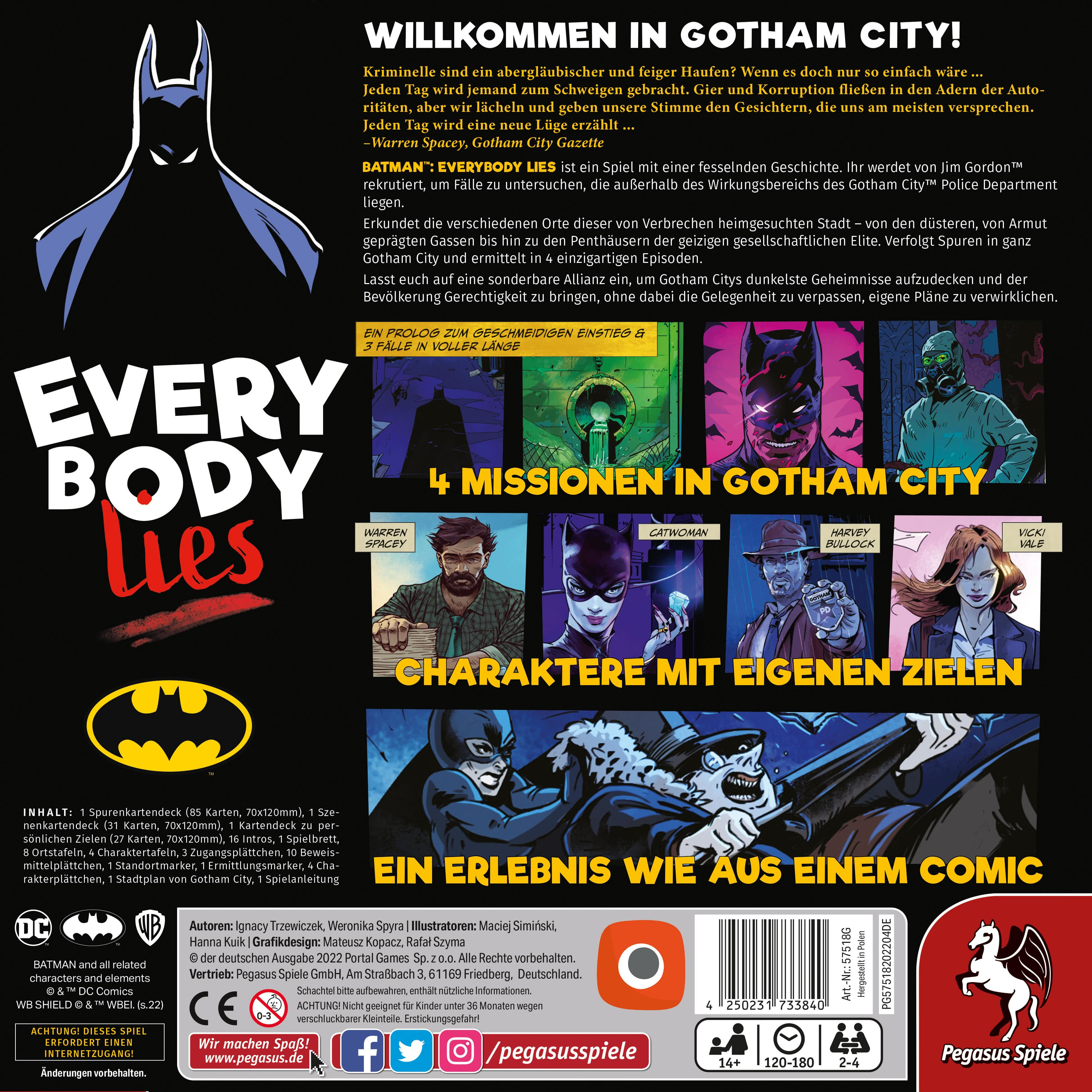 Ein Comic-Cover auf Deutsch, das '4 Missionen in Gotham City' mit Batman und Schurken bewirbt.
