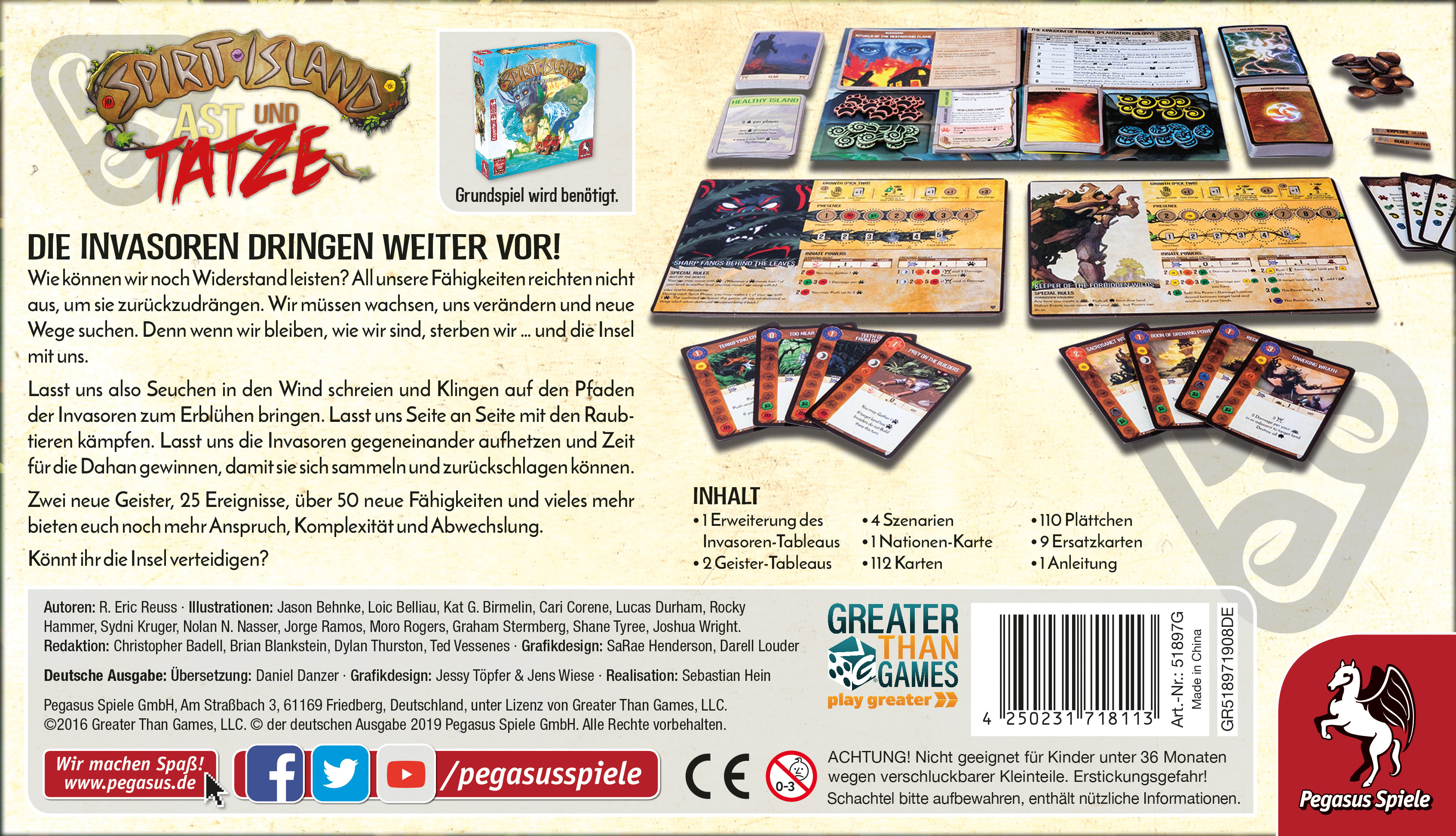 La parte trasera de una caja de juego de mesa. Texto e ilustraciones son visibles.