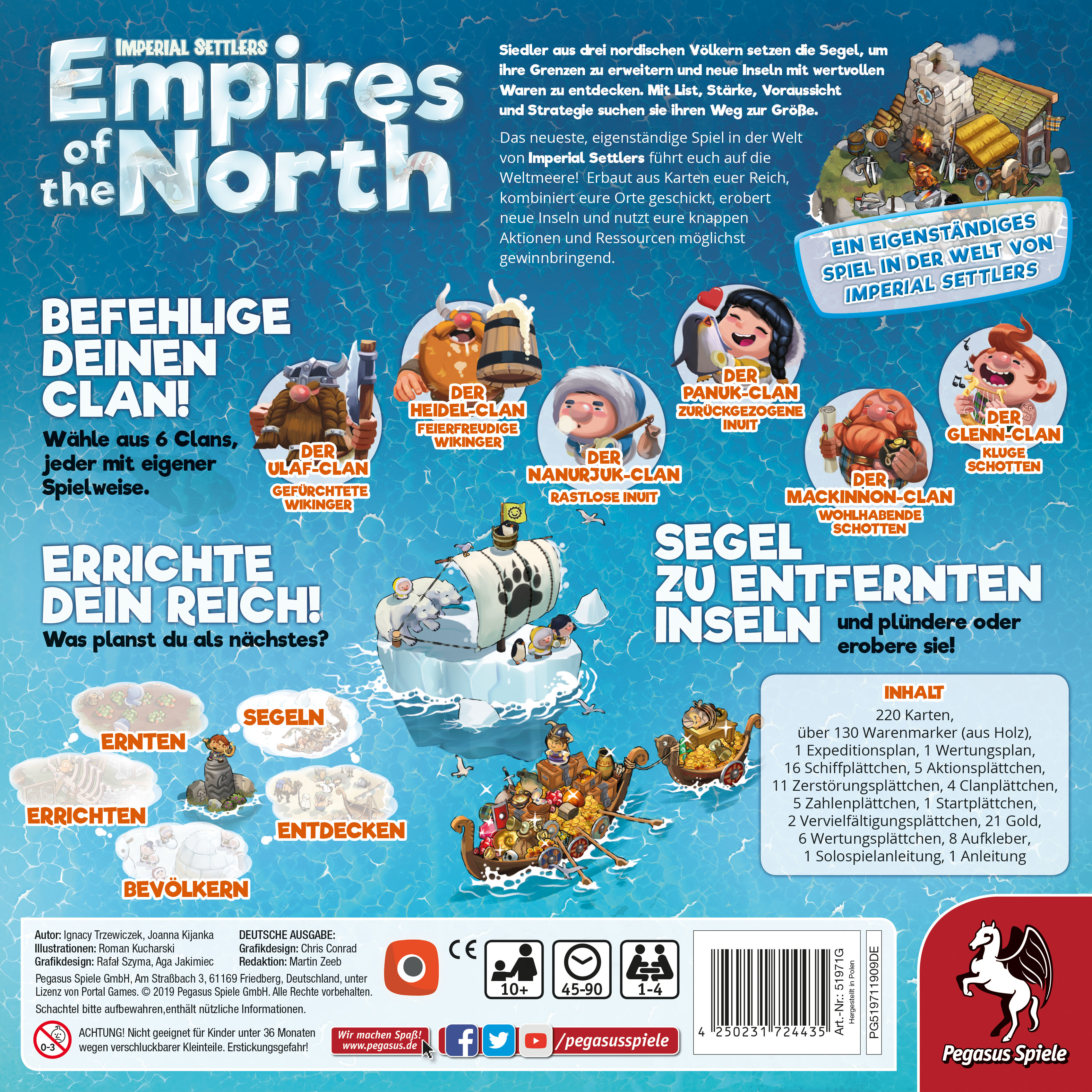 Schachtel eines Brettspiels mit Figuren und einem Boot. Der Titel des Spiels steht oben.