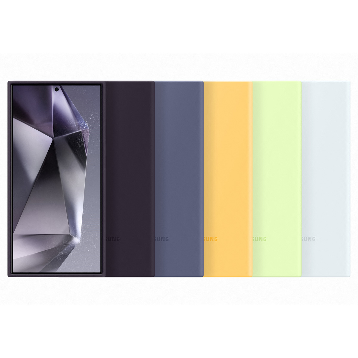 Smartfon pokazujący ekran z kolorowym tłem. Telefon jest w rzędzie kolorów.