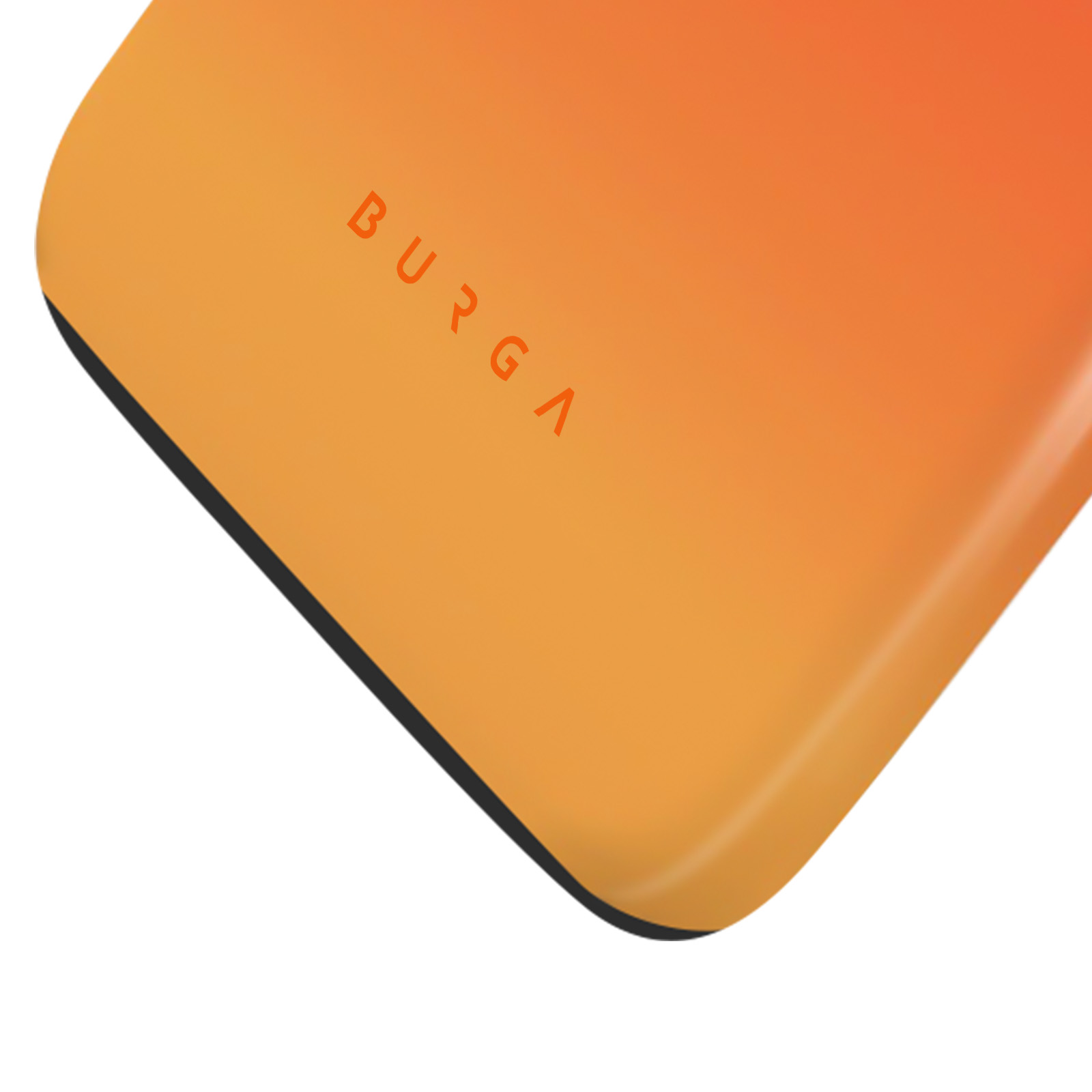 Custodia per telefono con sfumatura arancione e gialla con la scritta BURGA.