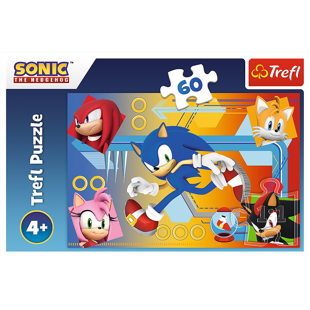 Puzzle di Sonic the Hedgehog. Vengono mostrati Sonic, Knuckles, Amy, Tails e Shadow the Hedgehog. Lo sfondo è arancione.