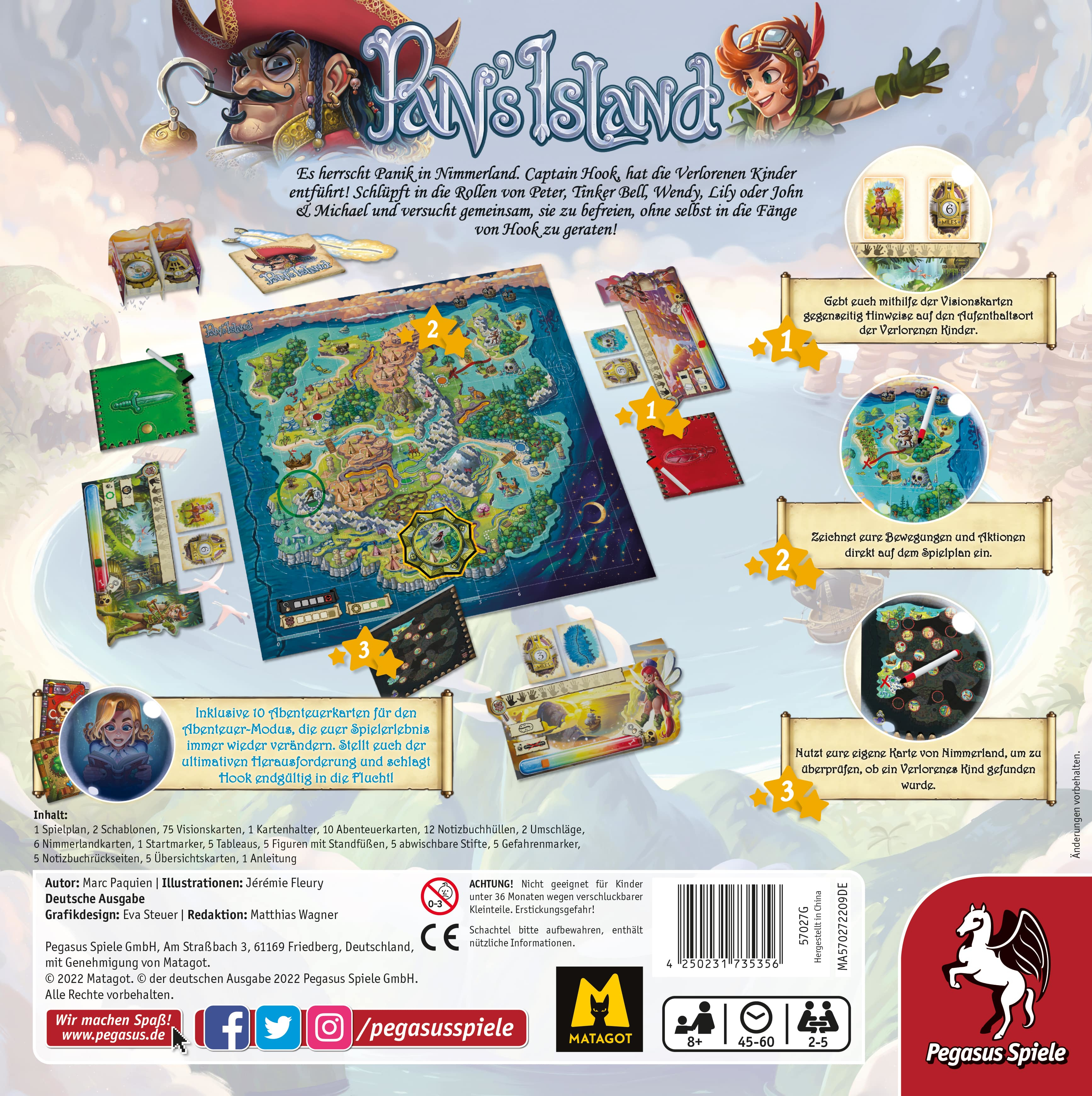 Brettspielbox und Spielbrett, das eine Karte mit Charakteren zeigt. Text auf Deutsch.