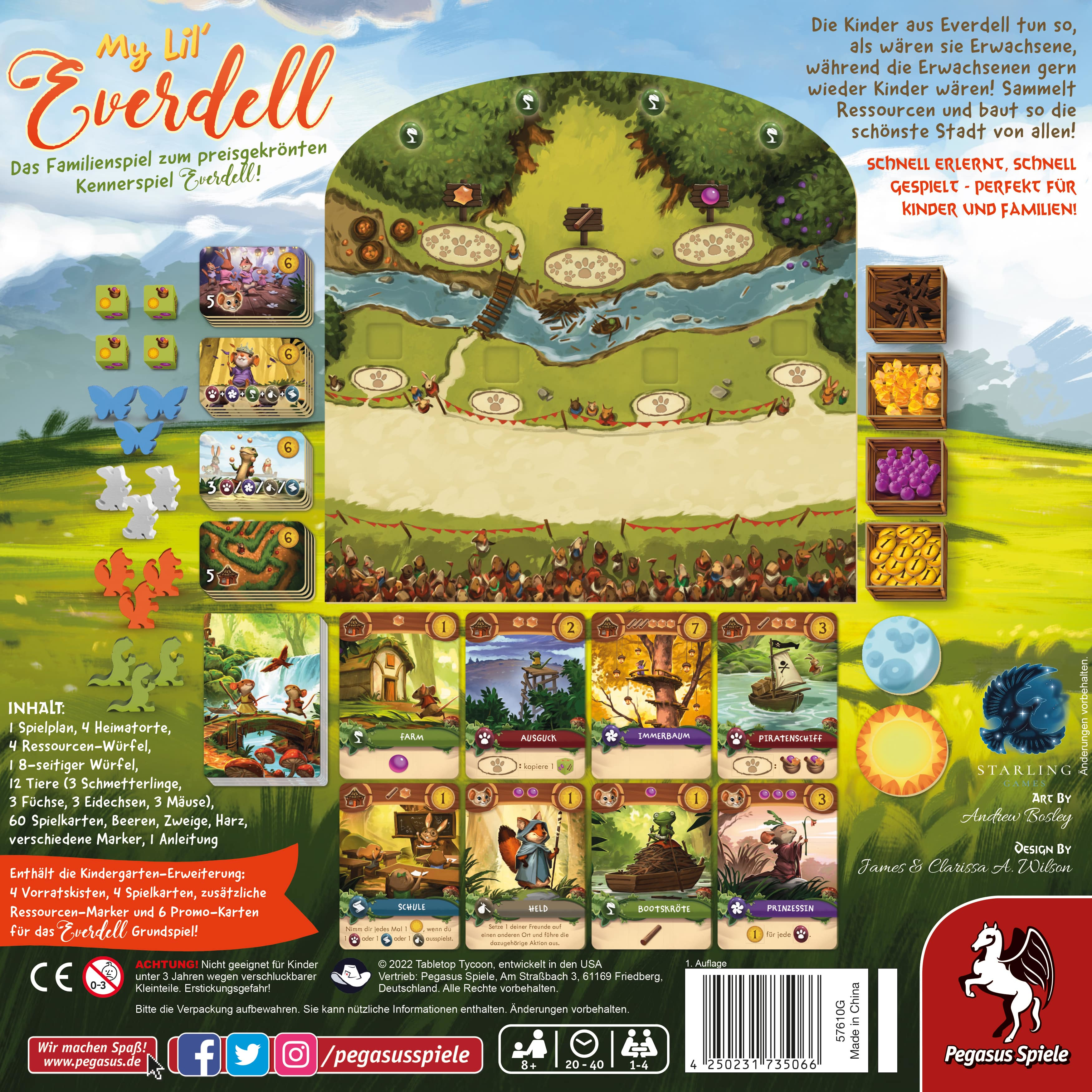 Brettspielschachtel, mit Cartoon-Illustrationen, Spielsteinen und Text auf Deutsch.