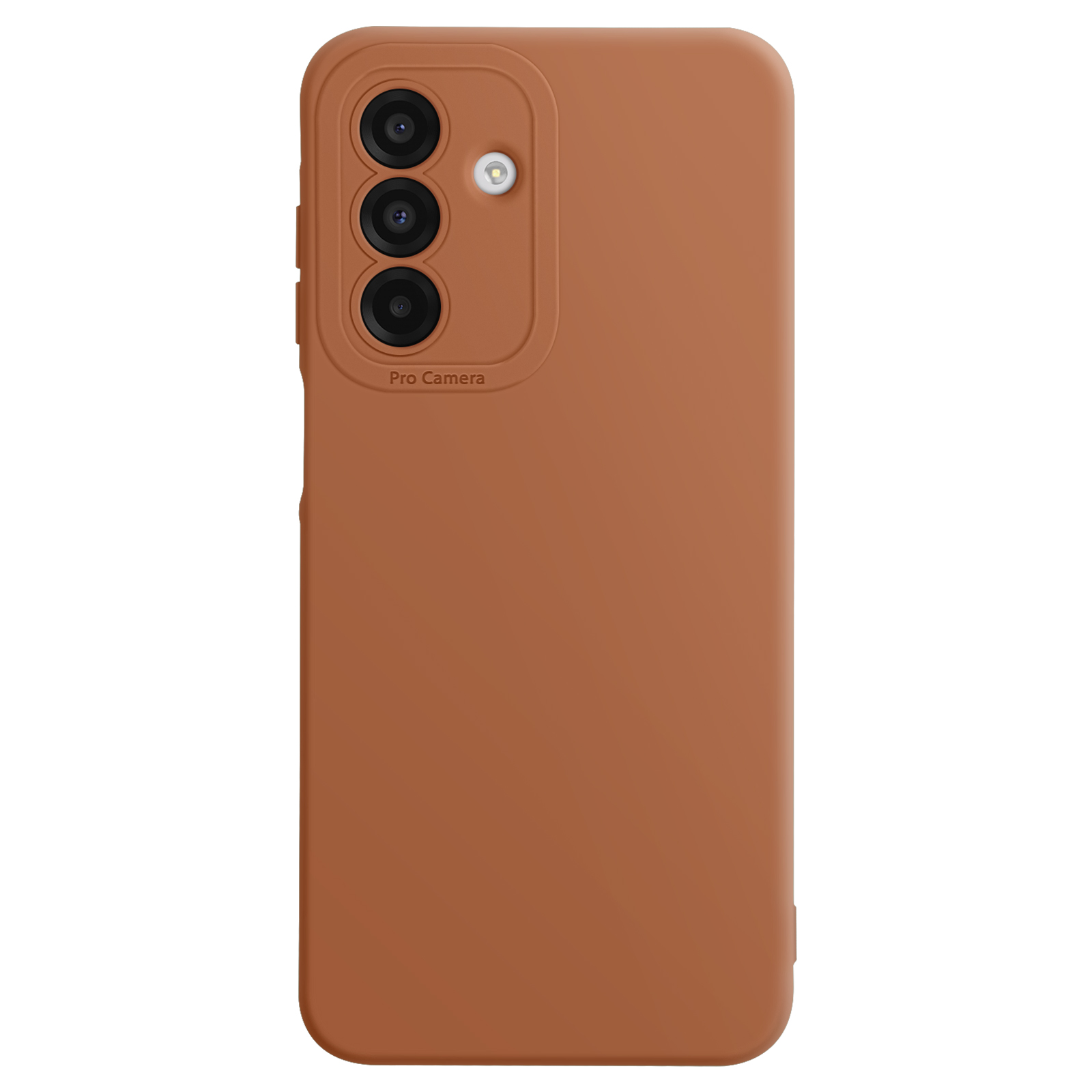 Custodia per telefono marrone con tre obiettivi e scritta Pro Camera.