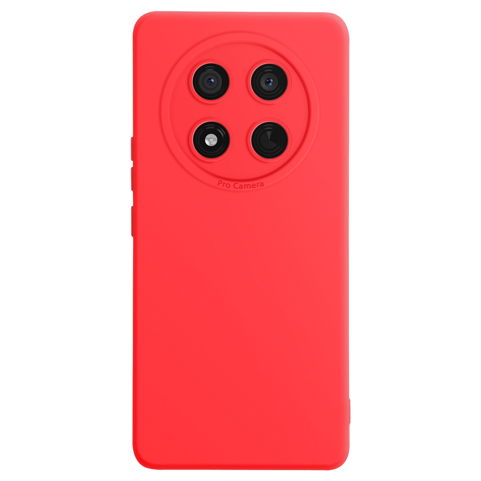 Custodia per telefono rossa con quattro lenti della fotocamera e testo 'Pro Camera'.