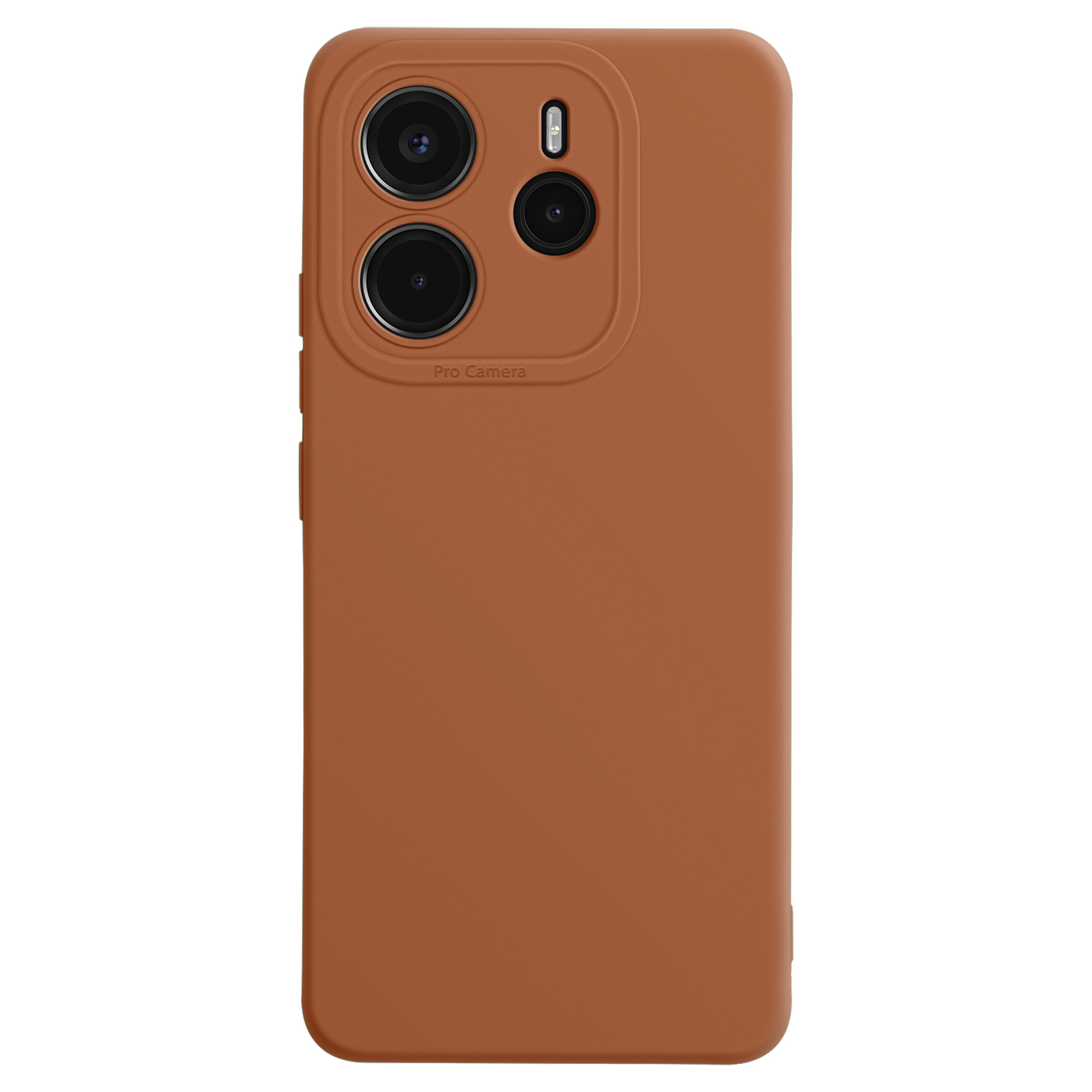 Custodia per telefono marrone con tre lenti della fotocamera e scritta 'Pro Camera'.