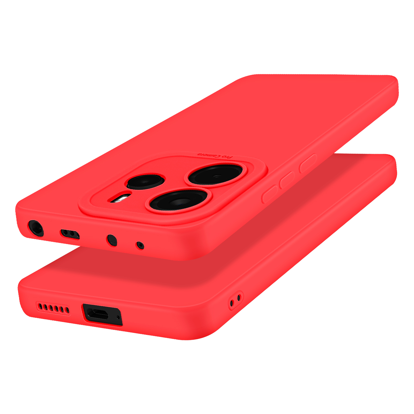 Due custodie rosse per telefono, una sopra l'altra. Hanno ritagli per la fotocamera.