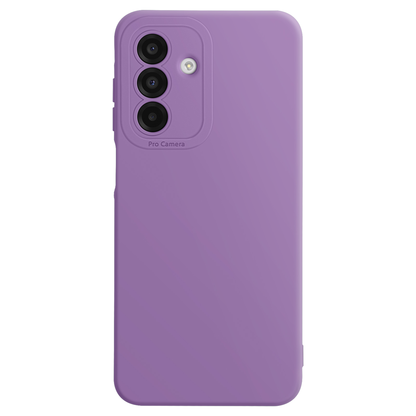 Custodia per telefono viola con un ritaglio per la fotocamera. La custodia ha un testo Pro Camera.
