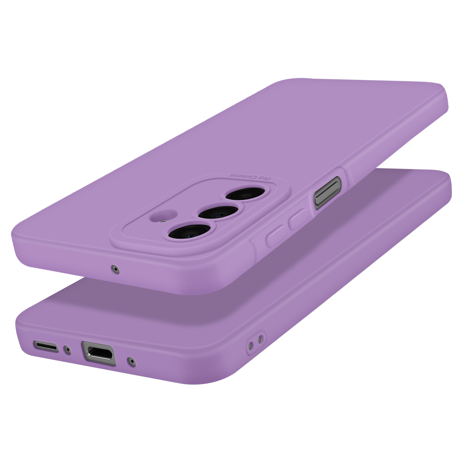 Due custodie per telefono viola, una sopra l'altra, con ritagli per la fotocamera.