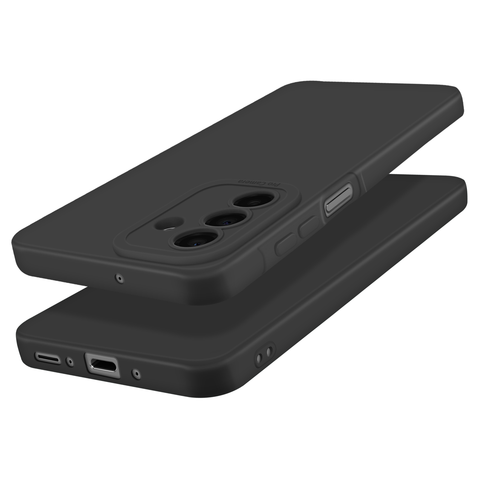 Due custodie per telefono nere impilate. Ritagli per fotocamera, colore nero, design elegante.