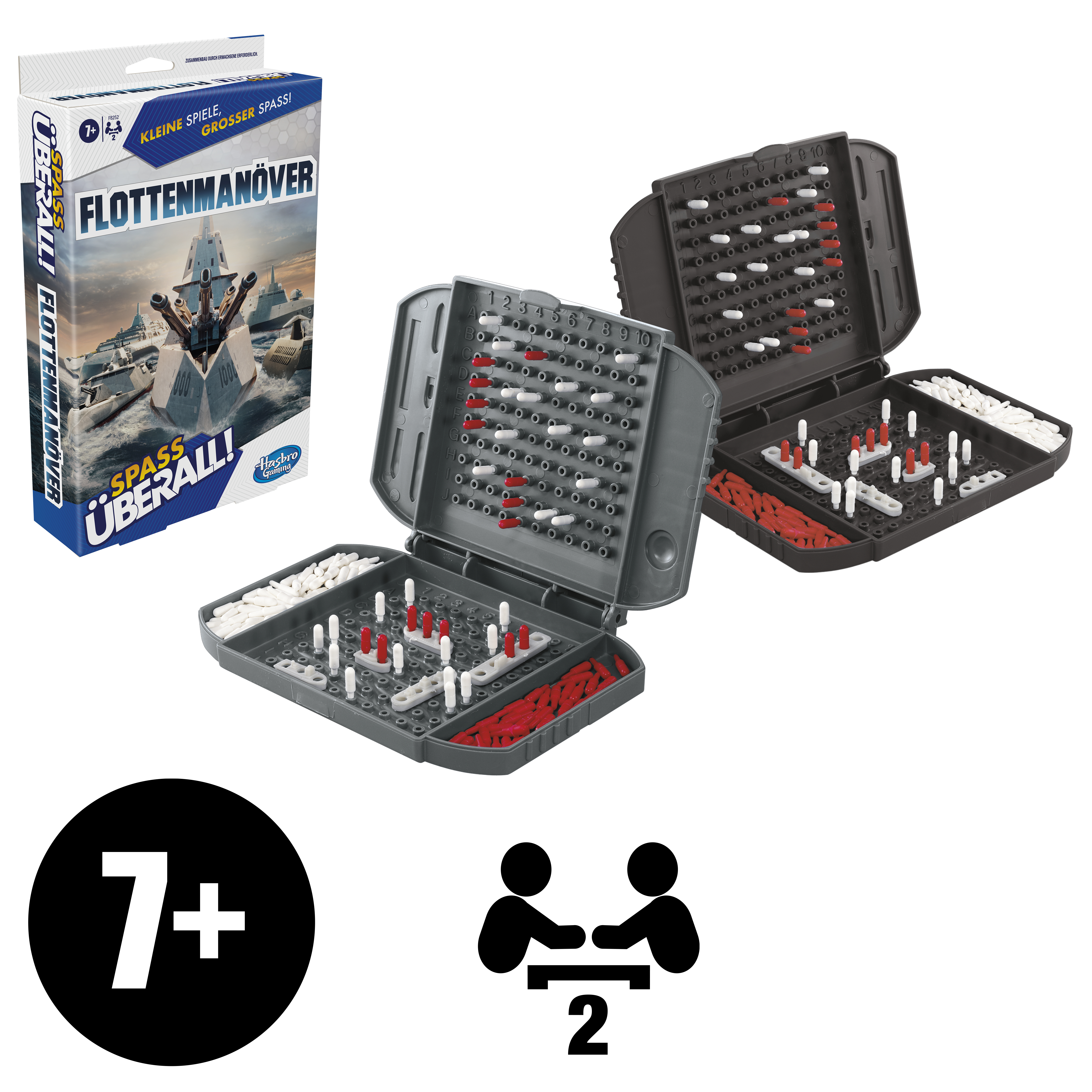 Pudełko gry planszowej i otwarta gra z elementami i planszą.