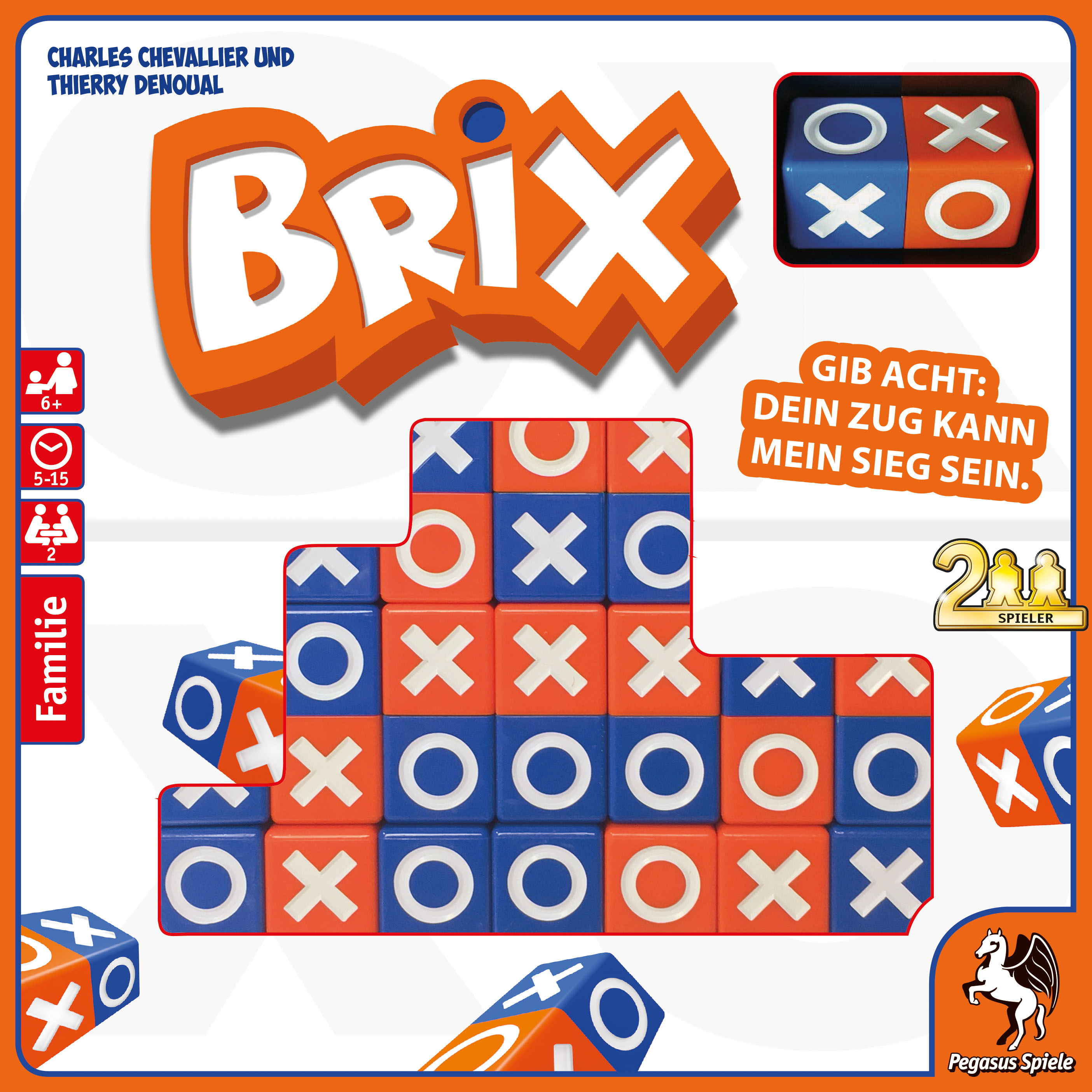 Caja del juego de mesa Brix con una configuración que muestra bloques en juego.