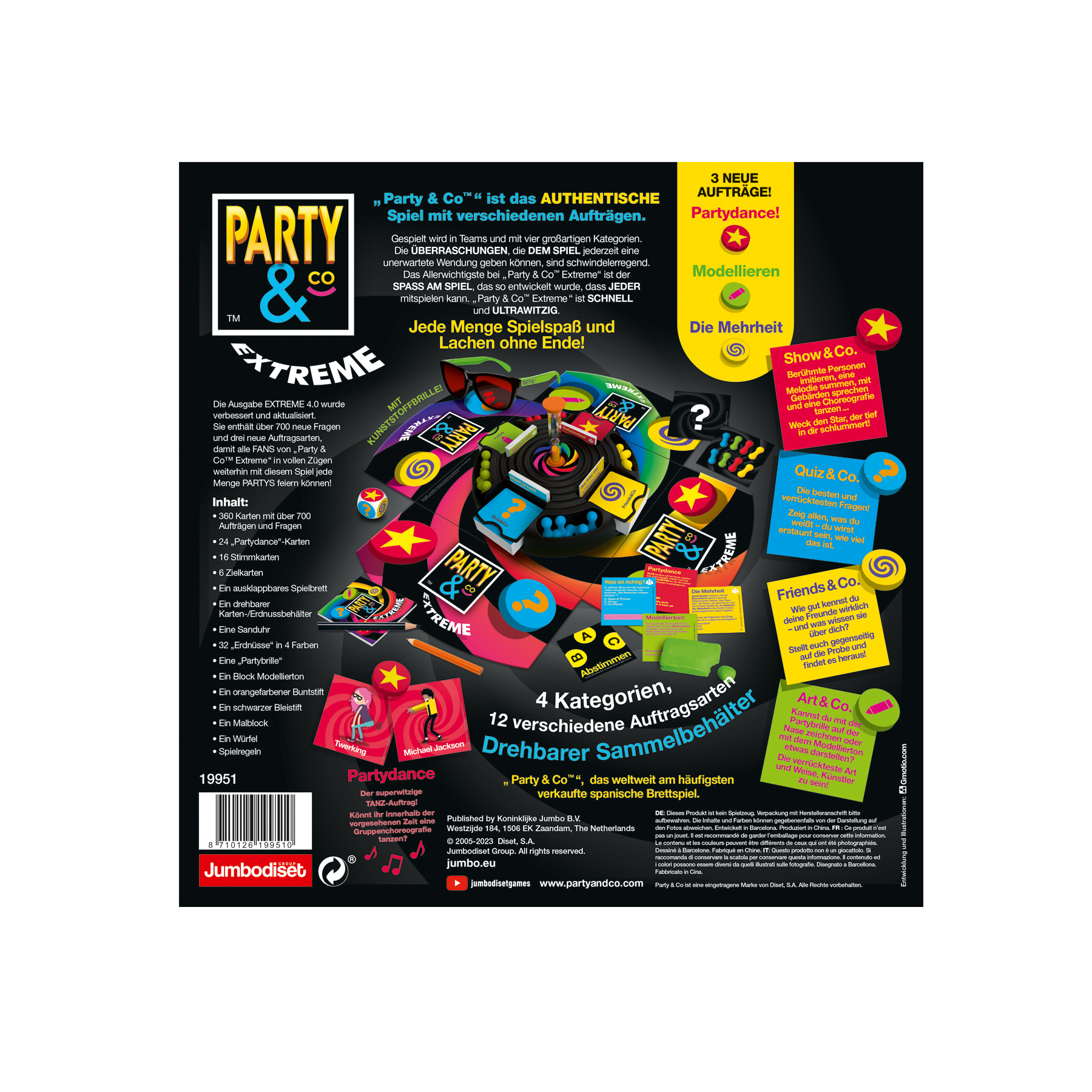 Party & Co. Extreme Brettspielbox. Das Cover zeigt Spielbretter und Karten.