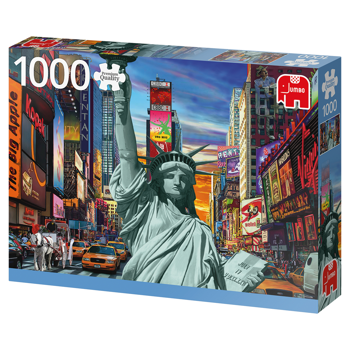 Una caja de rompecabezas que muestra la Estatua de la Libertad y la ciudad de Nueva York.