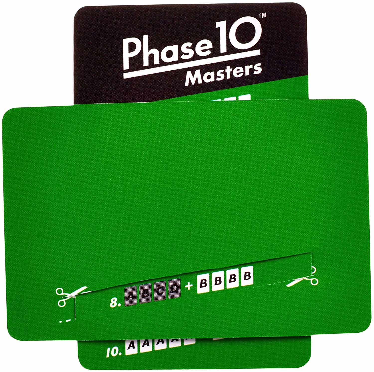Phase 10 Masters Spielkarten mit einem Ausschnitt und einer Zahlenfolge.