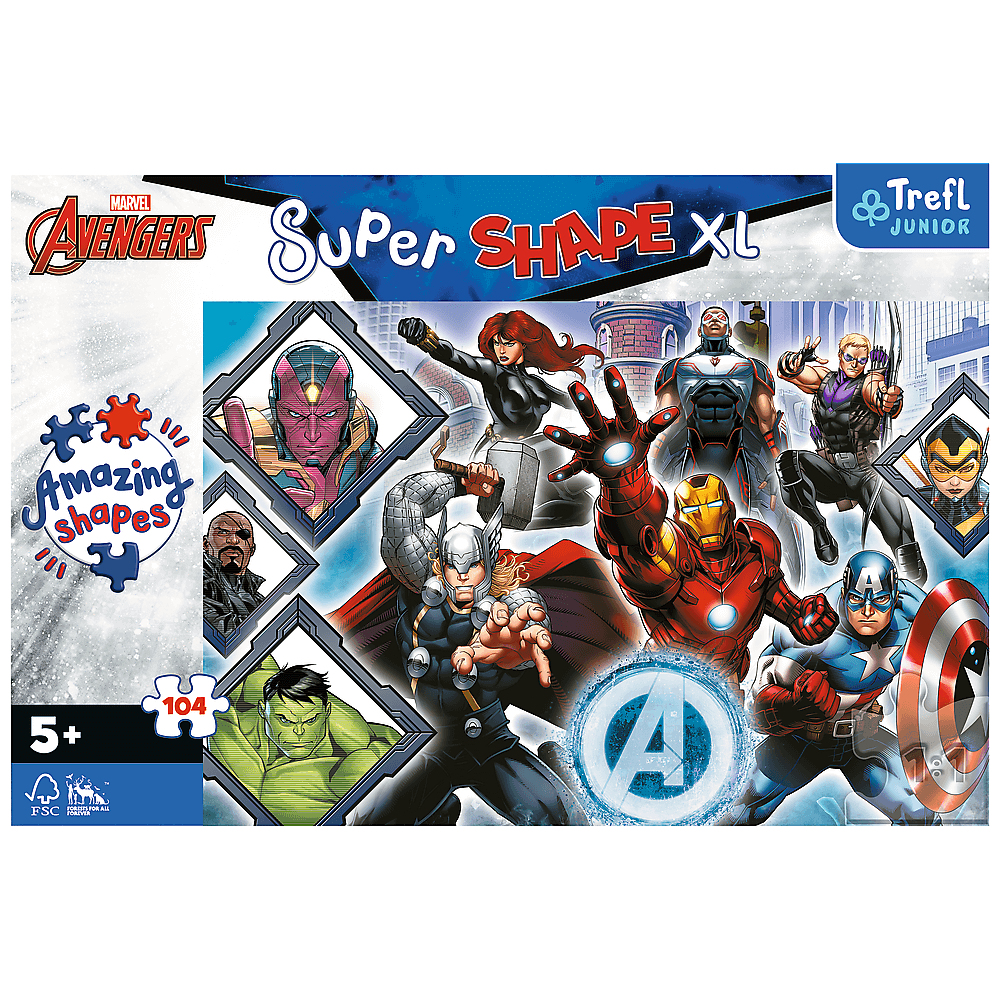 Avengers puzzle with various characters: Iron Man, Captain America, Thor, etc.