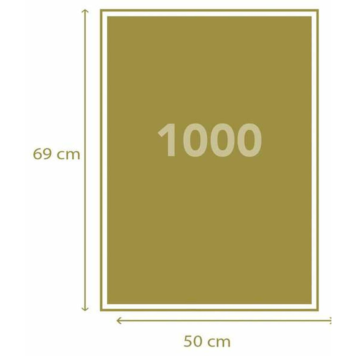 Ein Rechteck mit den Maßen 69 cm x 50 cm und der Zahl 1000 darin.