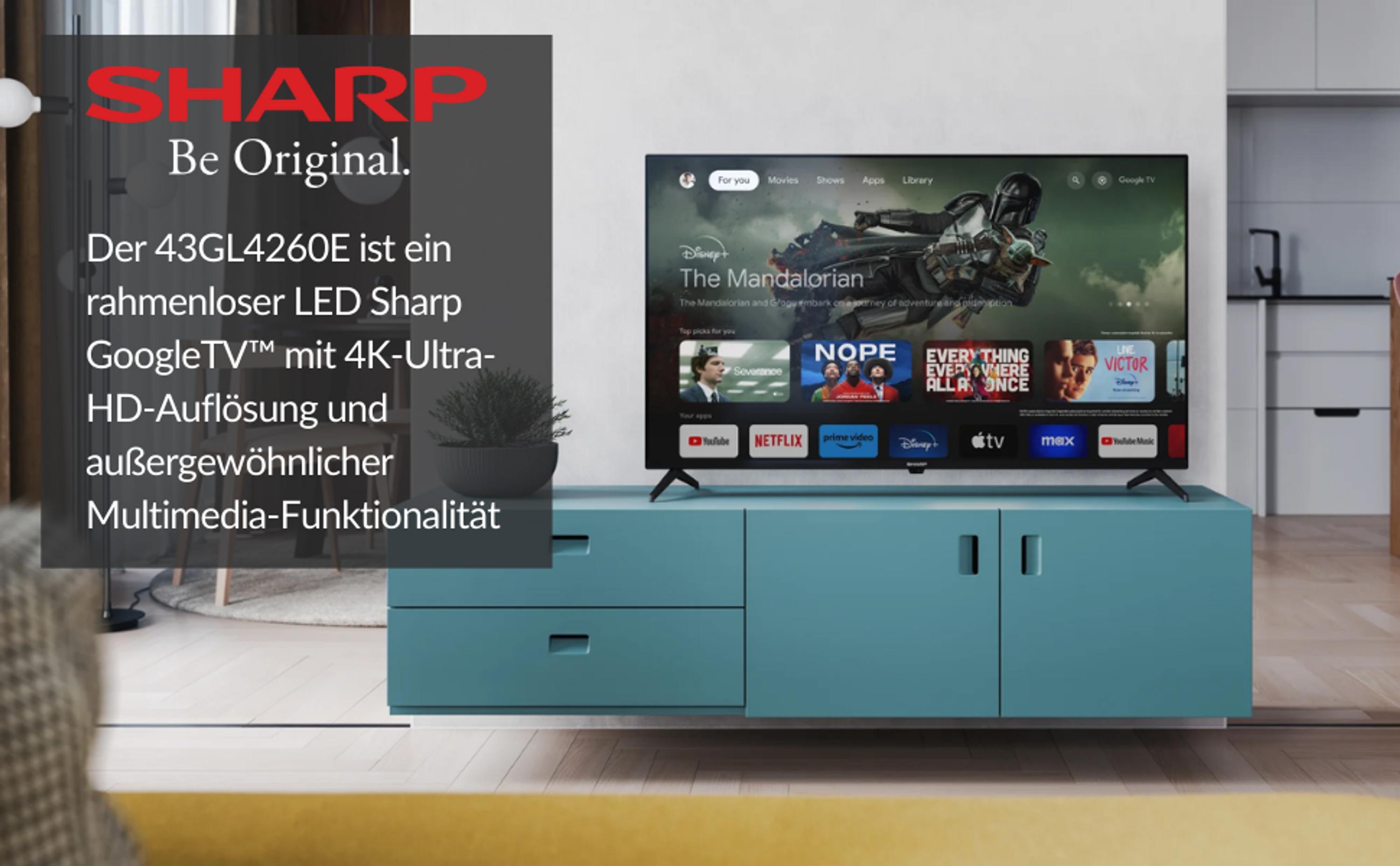 A modern TV displaying a show in a living room.