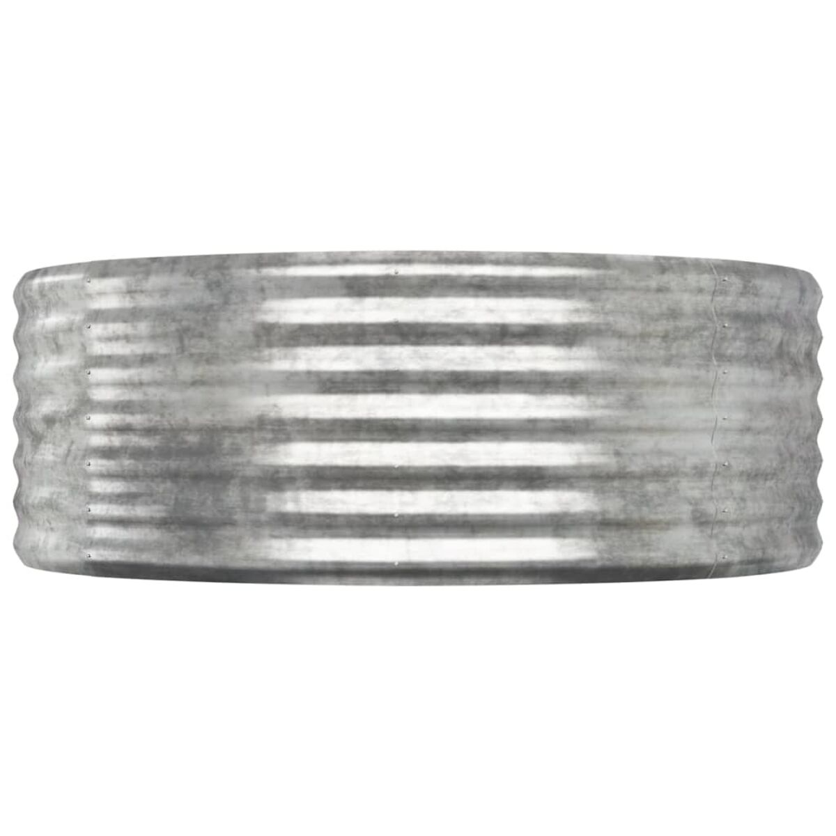 Ein großer, gewellter Metallbehälter. Das Metall hat horizontale Rippen.